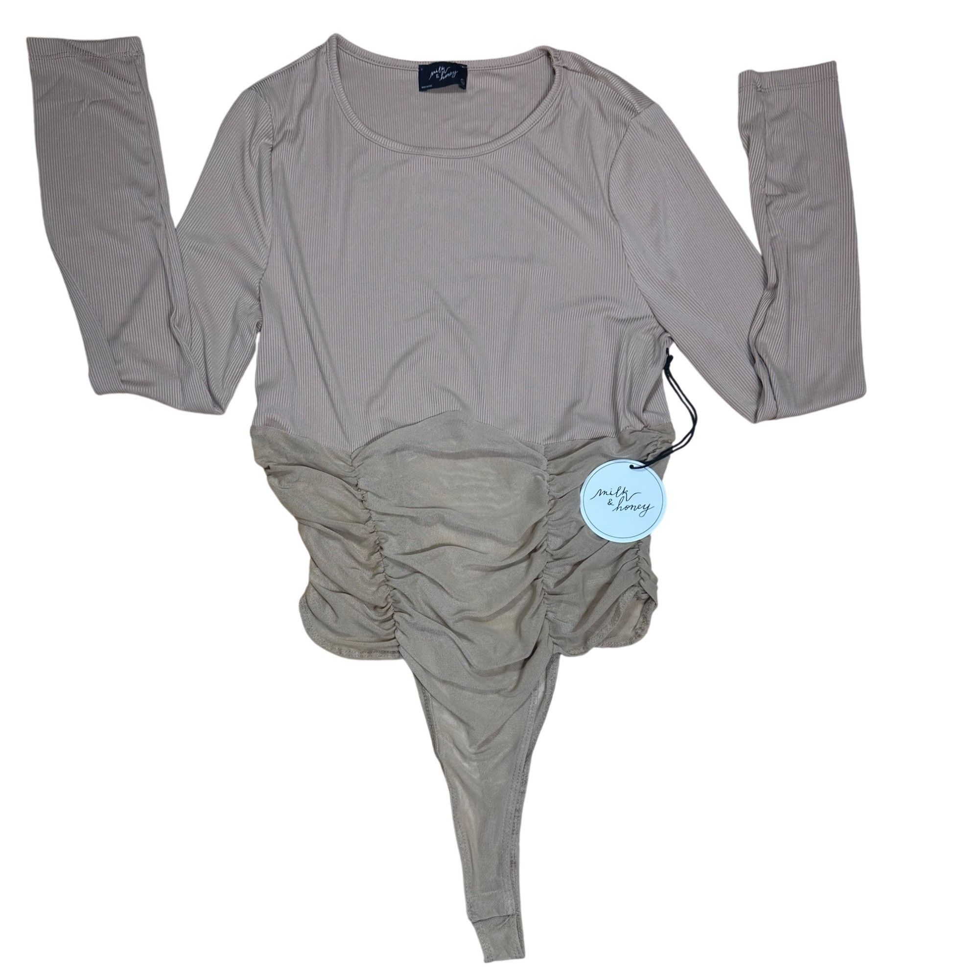 Other Women’s Long Sleeve Ruched Mesh BODYSUIT Beige Size Large Size L / US 10 / IT 46 - 3 Thumbnail