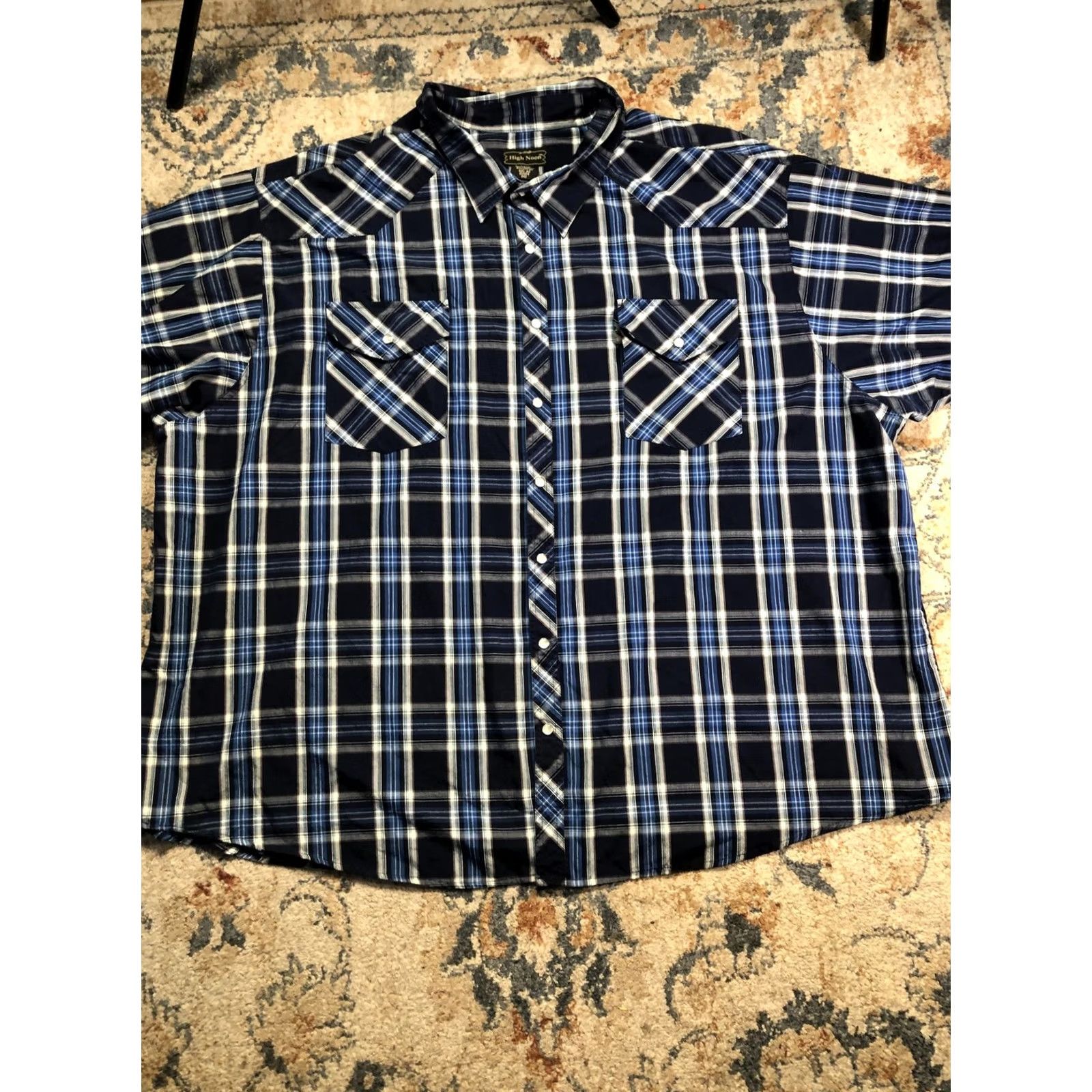 Vintage High Noon Shirt Mens 6XL Blue Plaid Short Sleeve Western Snap Pockets Casual Size US XXL / EU 58 / 5 - 5 Thumbnail