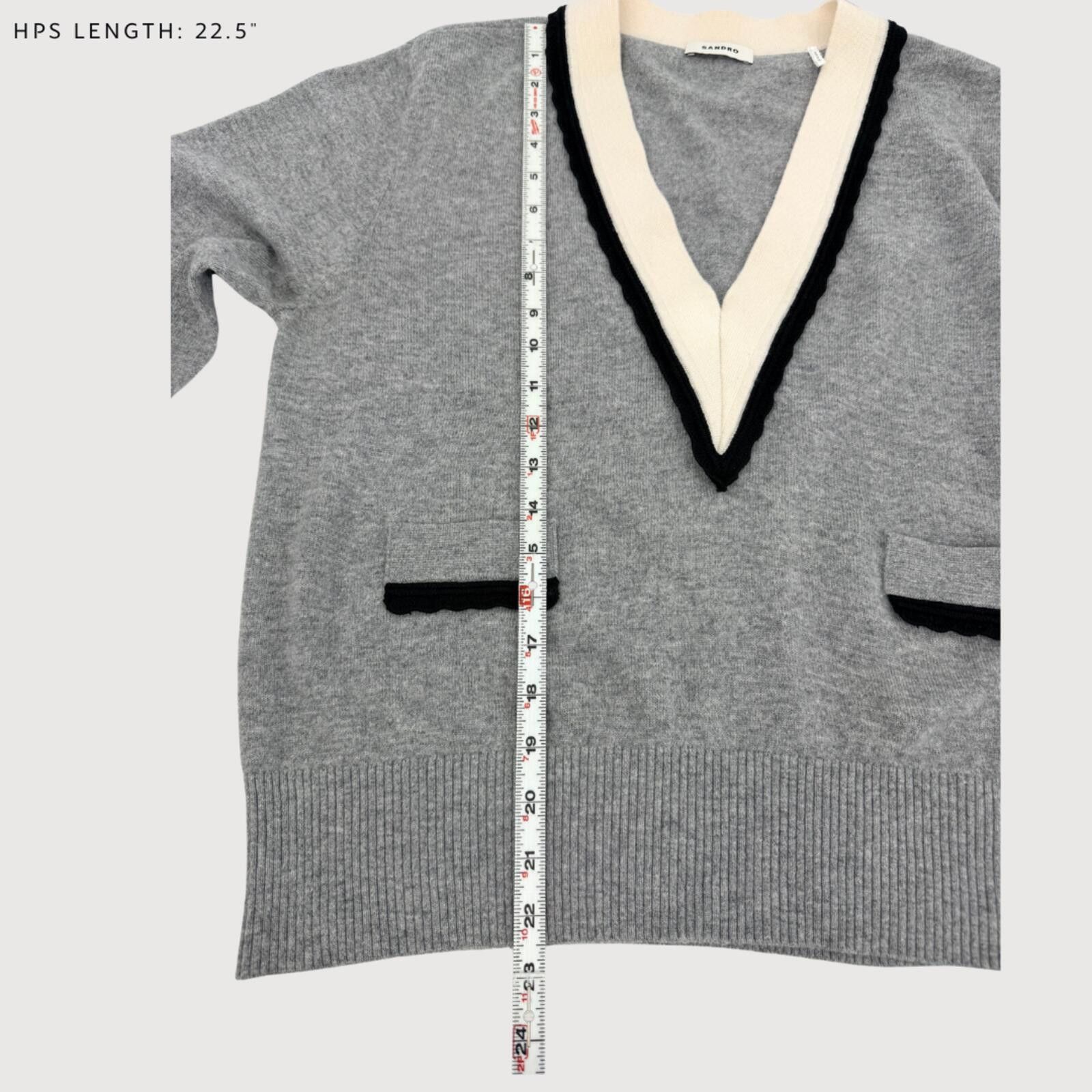 Sandro Sandro Wool Cashmere Sweater Contrast Trim Grey Size 3 Size M / US 6-8 / IT 42-44 - 6 Thumbnail