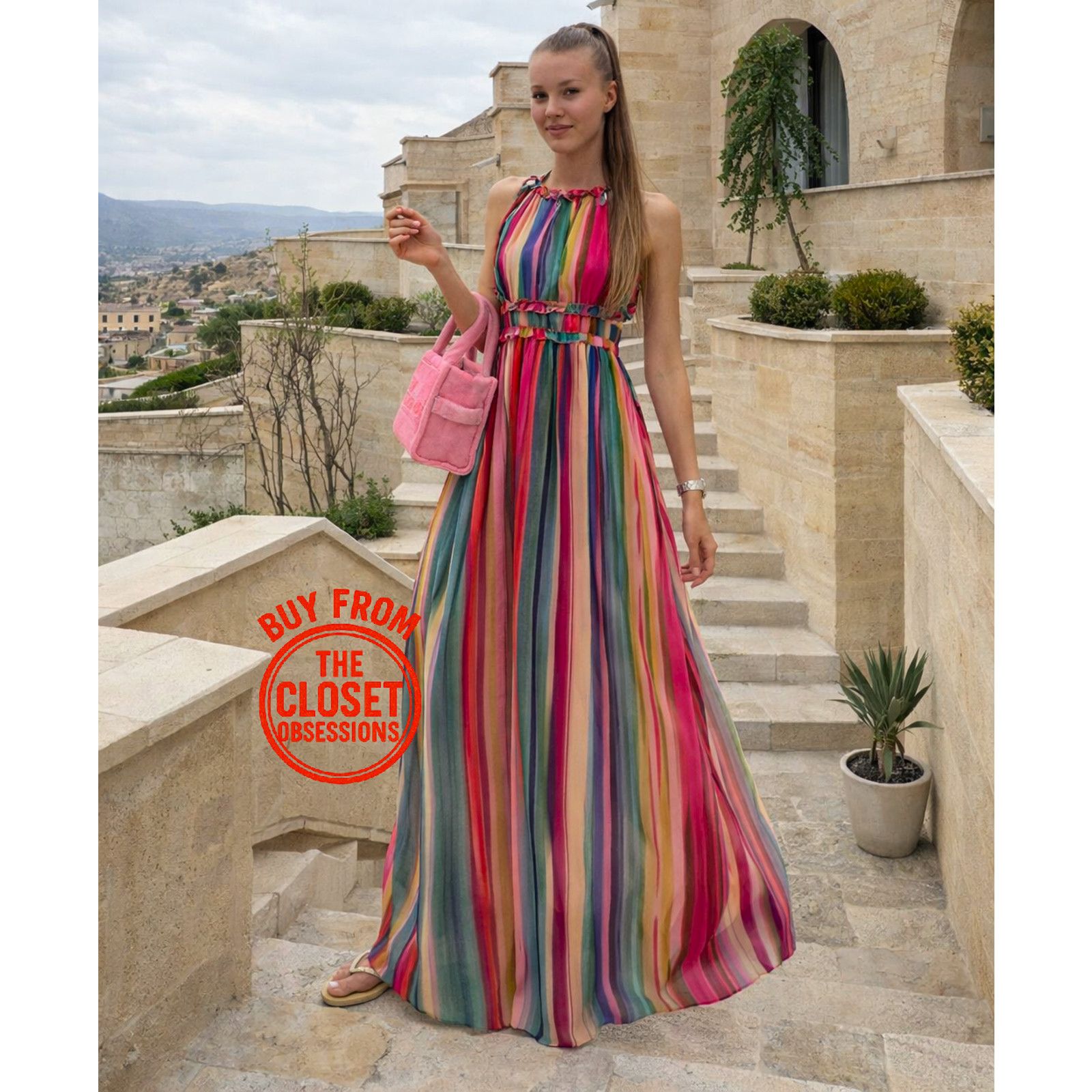 Mango MANGO Resort Stripe Halter Maxi Vacation Dress NWT Size M / US 6-8 / IT 42-44 - 12 Thumbnail