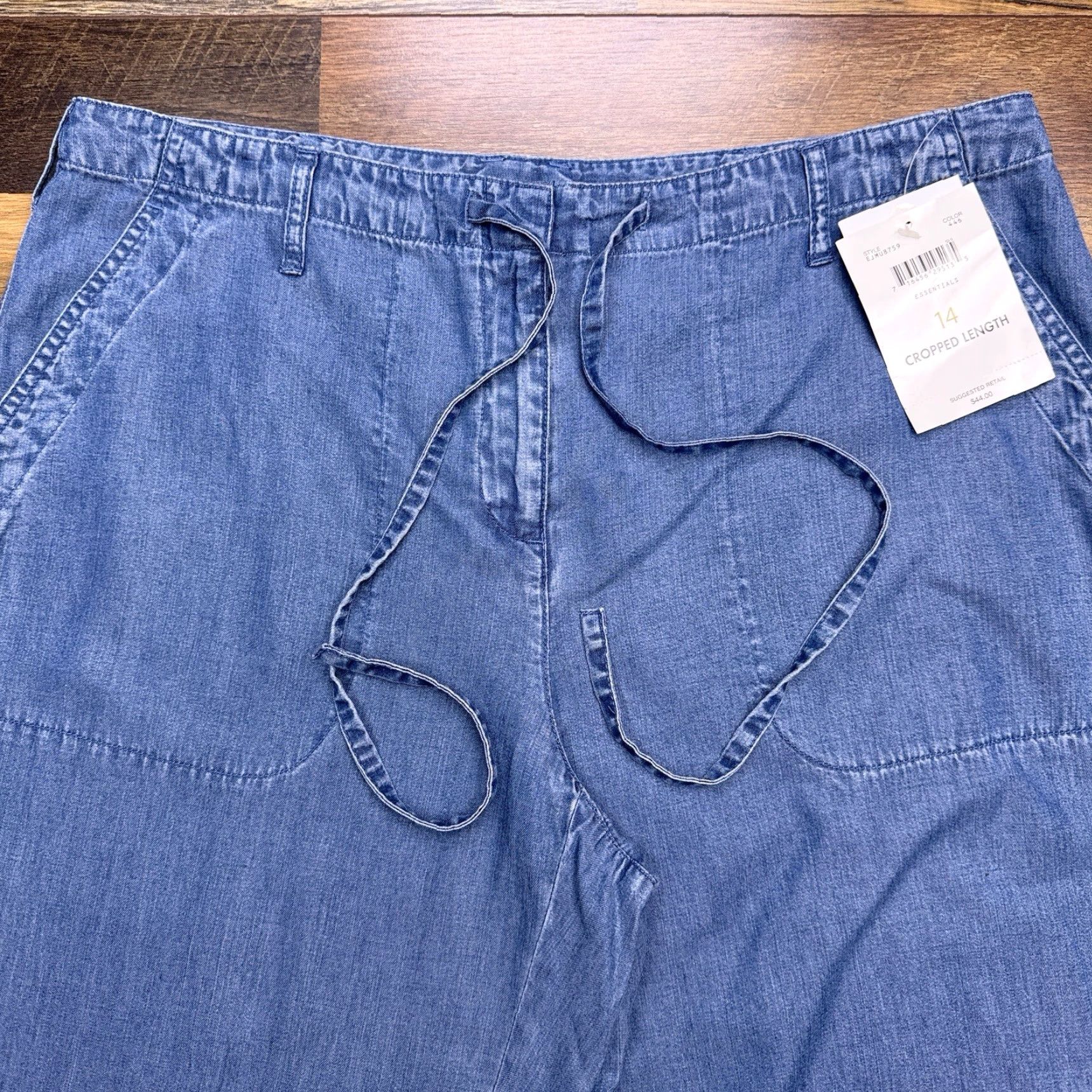 Denime Emma James Cropped Pants Womens 14 Denim Drawstring Wide-Leg City Relaxed High Rise Jeans Cotton Tencel Blue New with Tags Size 36" / US 14 / IT 50 - 3 Thumbnail