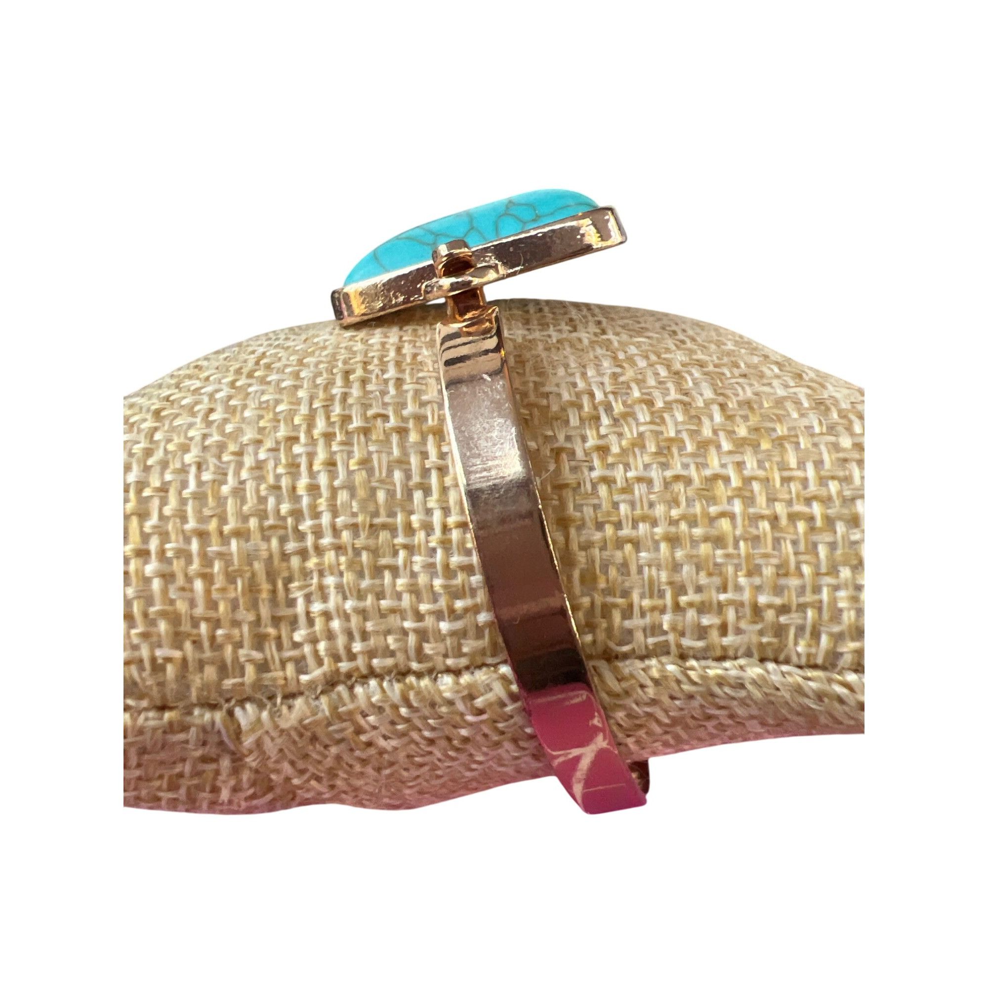 Other Gold Tone Bangle Bracelet Square Faux Turquoise Cabochon Hoo Size ONE SIZE - 2 Thumbnail