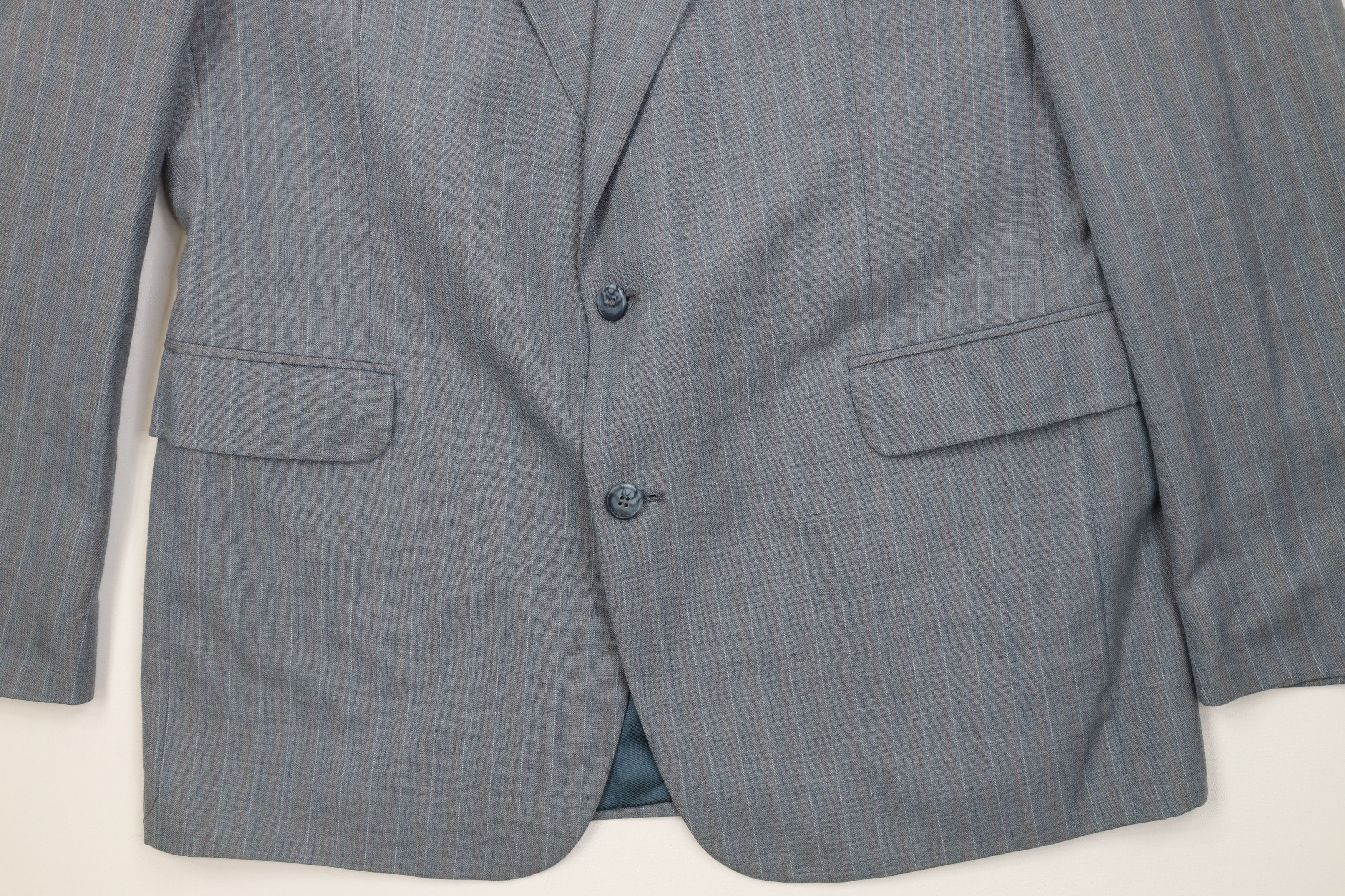 Vintage Vintage 70s 2 Piece Wool Suit Wedding Blue Striped Size 44L - 5 Thumbnail
