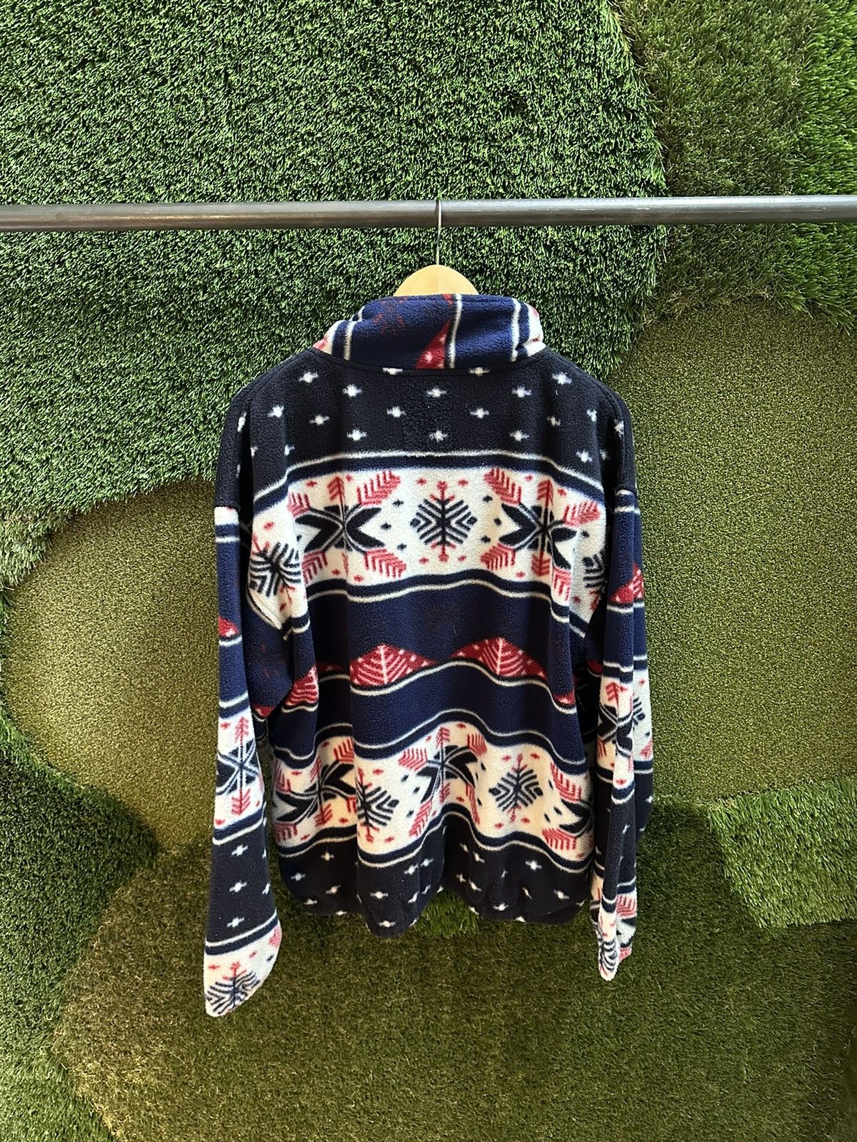 Vintage Vintage Snowflake Winter Abstract Striped 1/4 Zip-up Fleece Size US XL / EU 56 / 4 - 2 Thumbnail