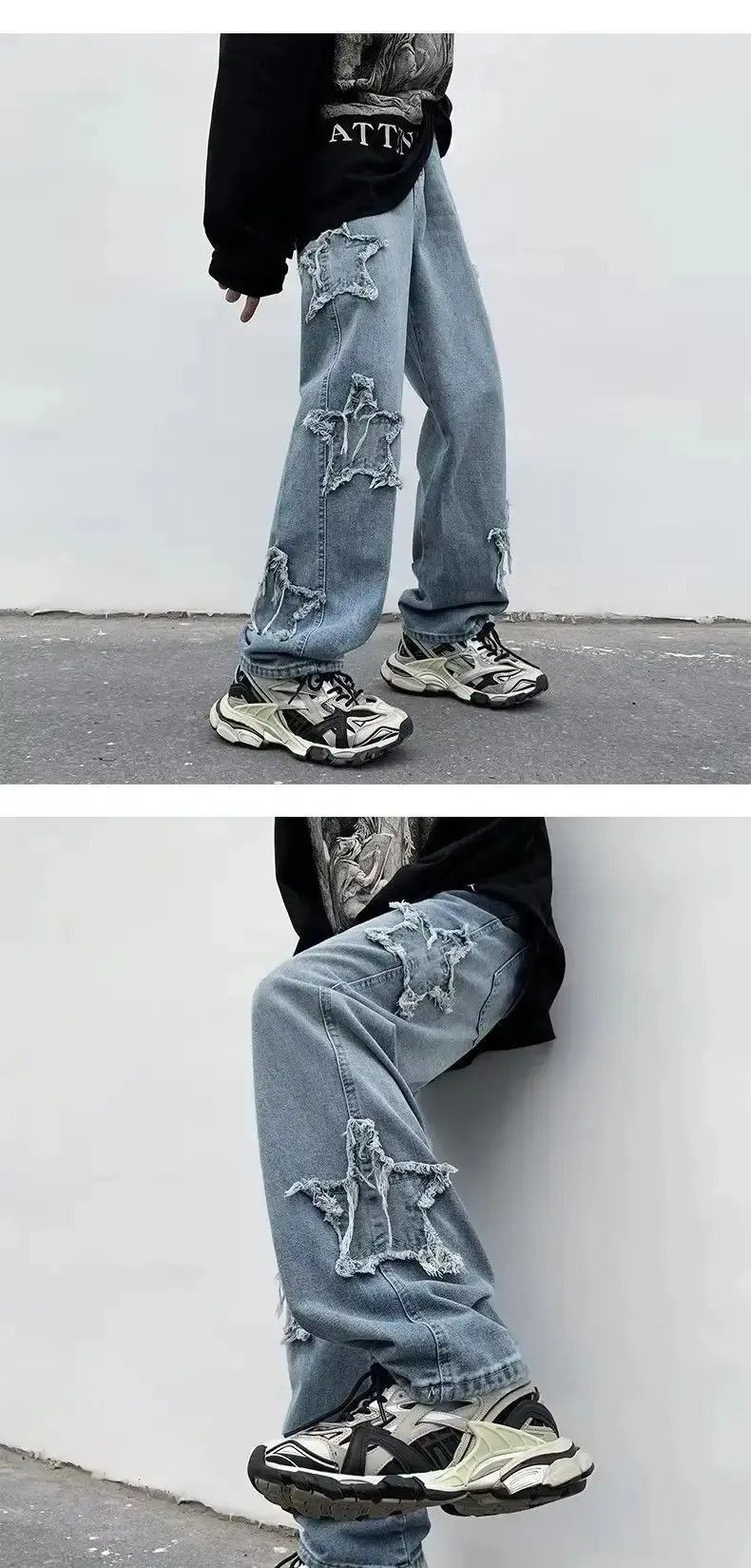 Japanese Brand baggy men's jeans stars embroidery Y2K hip-hop trousers Size US 32 / EU 48 - 3 Thumbnail