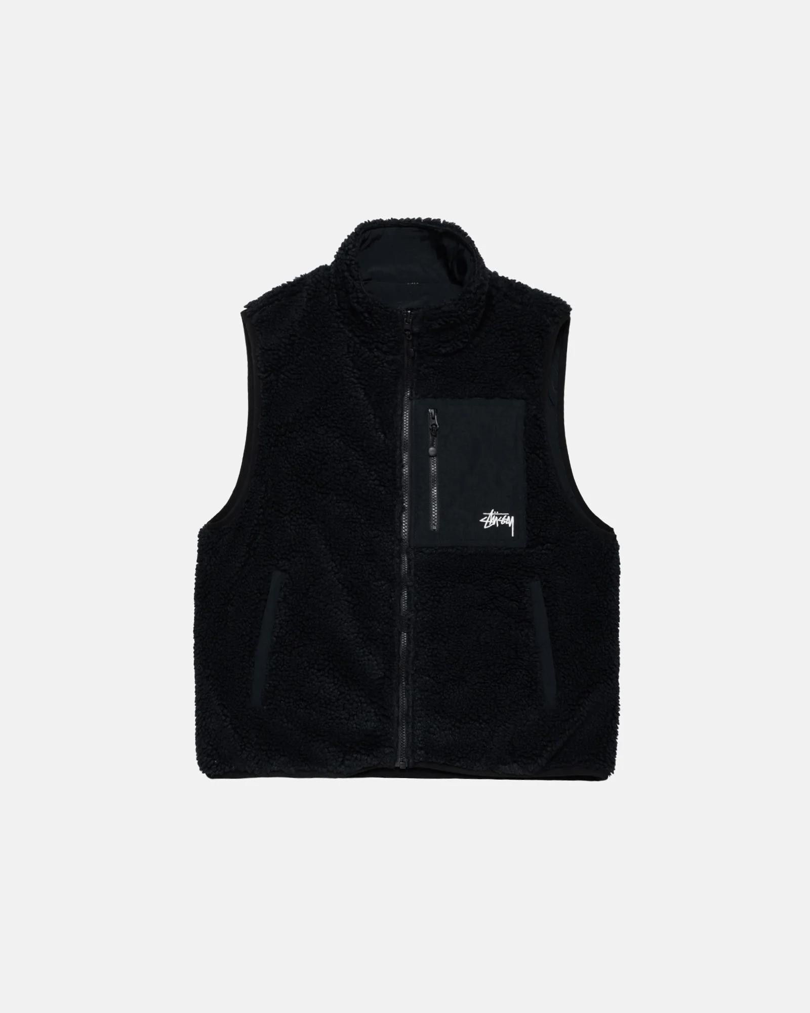 Image of Stussy Sherpa Reversible Vest In Black, Men's (Size Small)