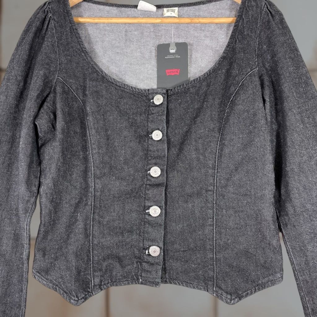 Levi's Levis Denim Top Womens M Black Corset Style Button Front Slim Cropped Tank Casual Workwear Dressy Size M / US 6-8 / IT 42-44 - 1 Thumbnail