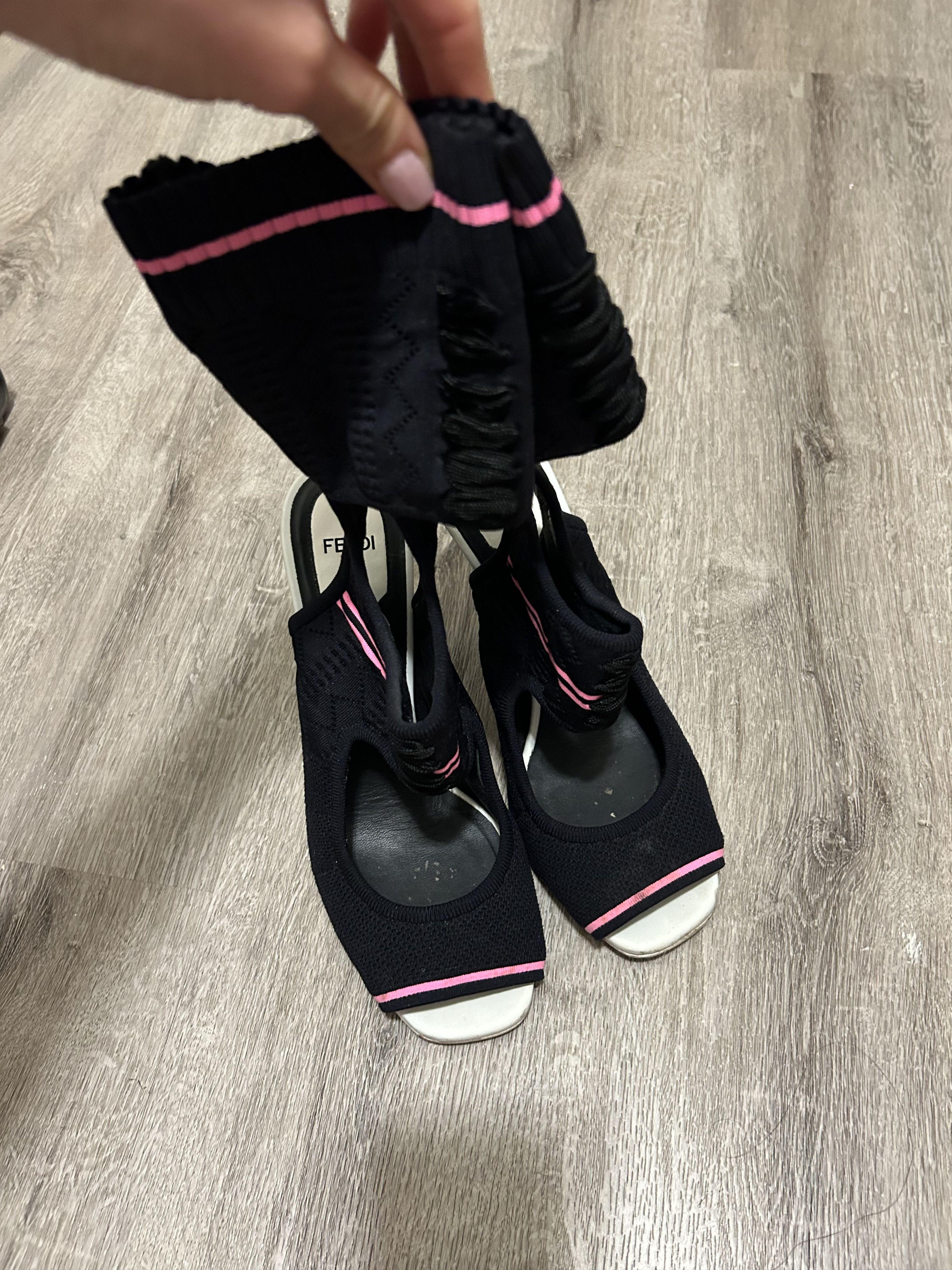 Fendi Fendi Black and Pink Sock Mules Size US 9 / IT 39 - 1 Thumbnail