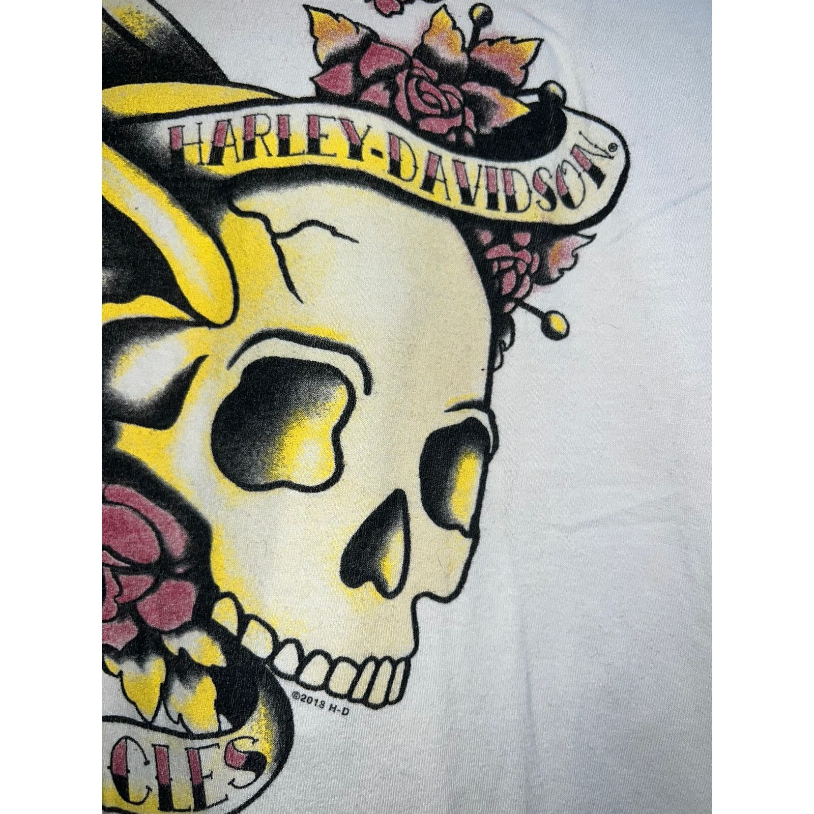 Vintage Womens Y2K Harley Davidson Skull Shirt White Red Top Tee XL Size XL / US 12-14 / IT 48-50 - 4 Thumbnail