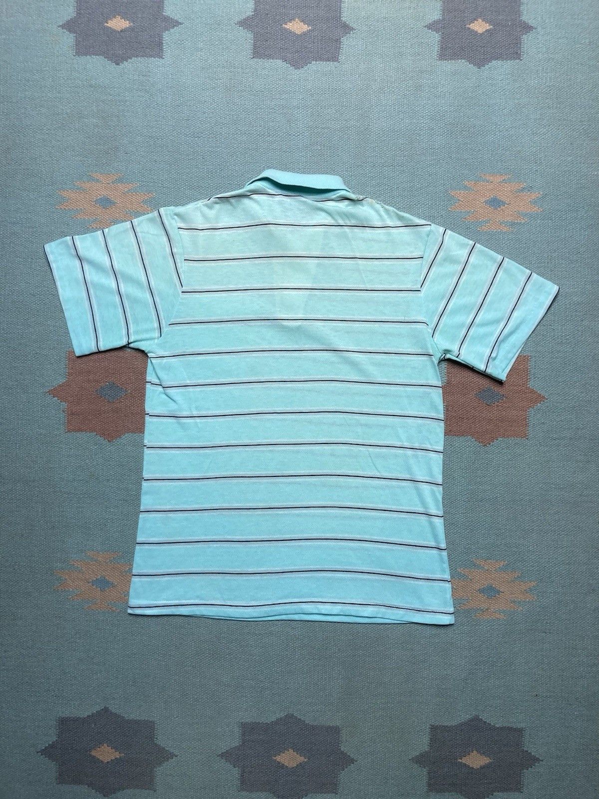 Vintage Vtg 70s 80 polo shirt tiffany blue striped distressed medium Size US M / EU 48-50 / 2 - 6 Thumbnail