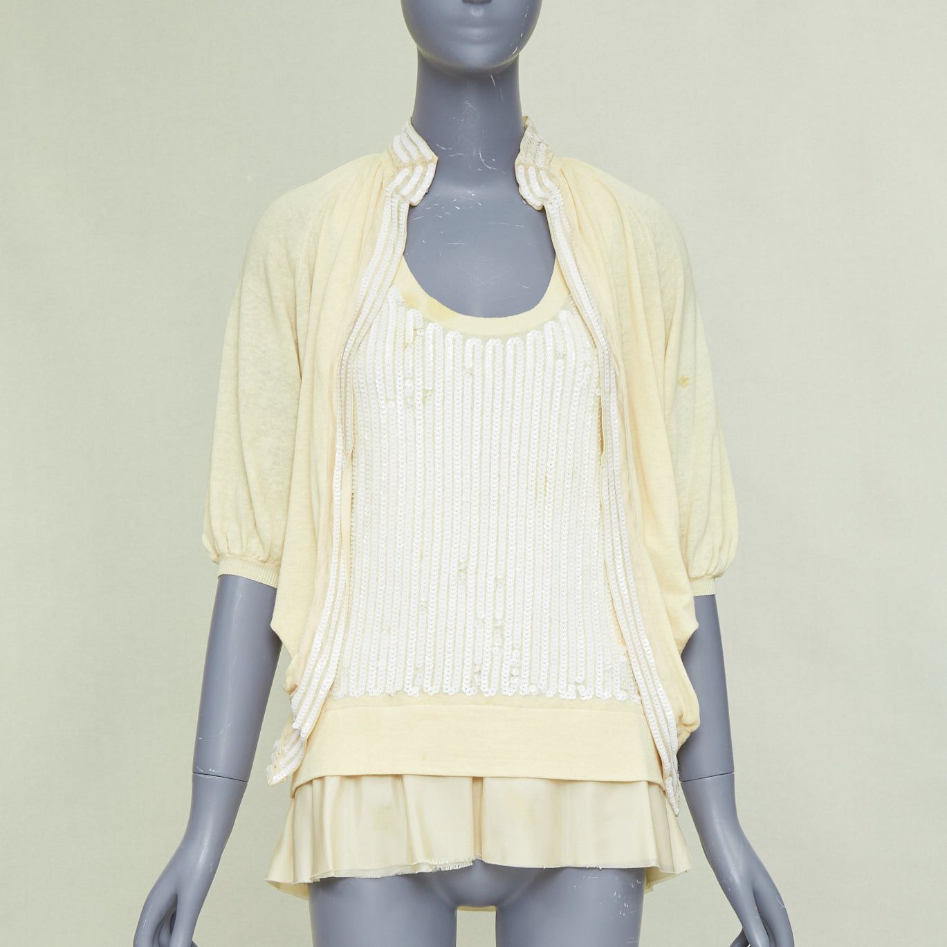Sacai SACAI 2007 yellow cotton white sequin trim cardigan sweater vest twin set JP2 M Size M / US 6-8 / IT 42-44 - 1 Thumbnail