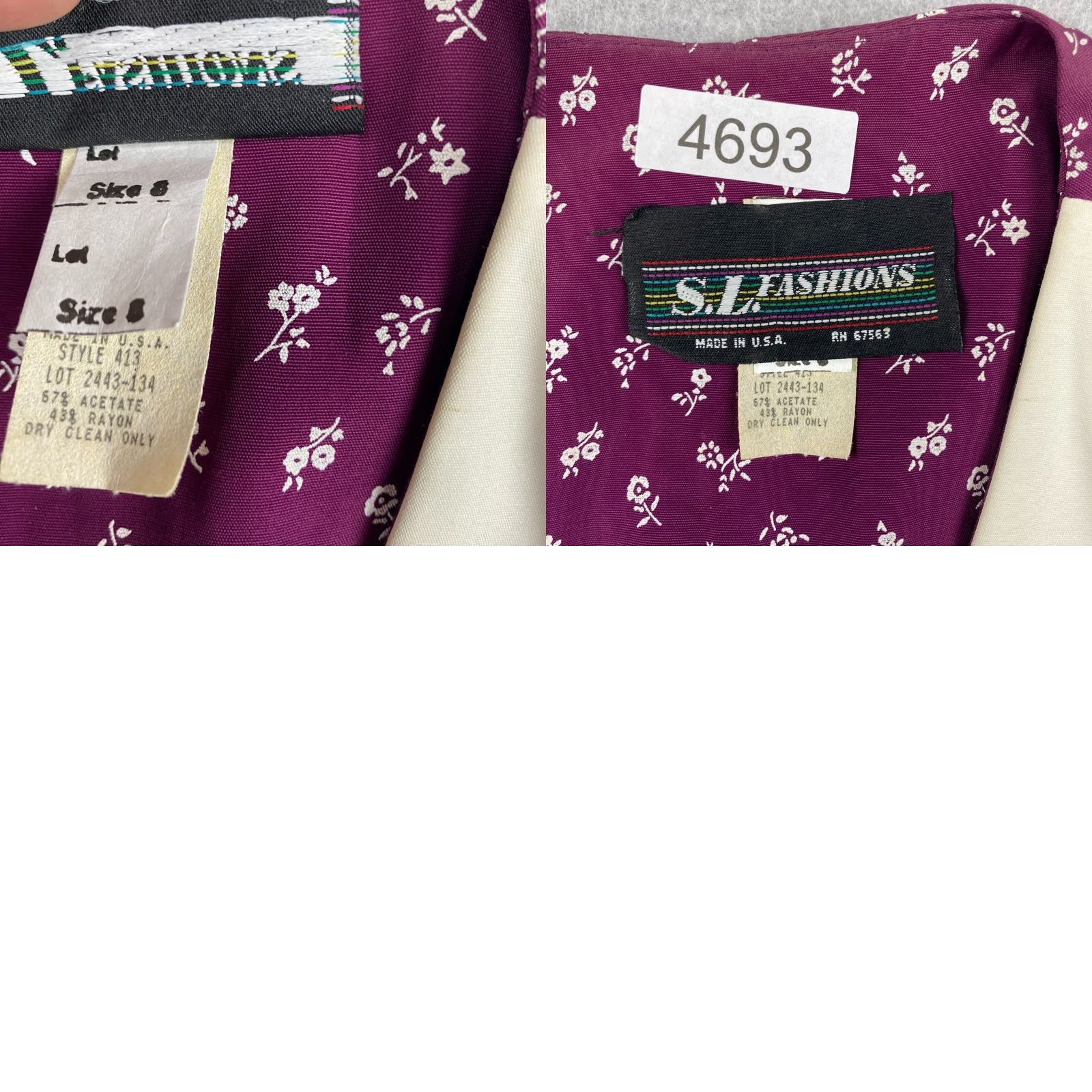 Vintage VINTAGE S.L. Fashions Dress Womens 8 A-Line Floral Button Up Collared Knee Length Plum Size M / US 6-8 / IT 42-44 - 10 Thumbnail