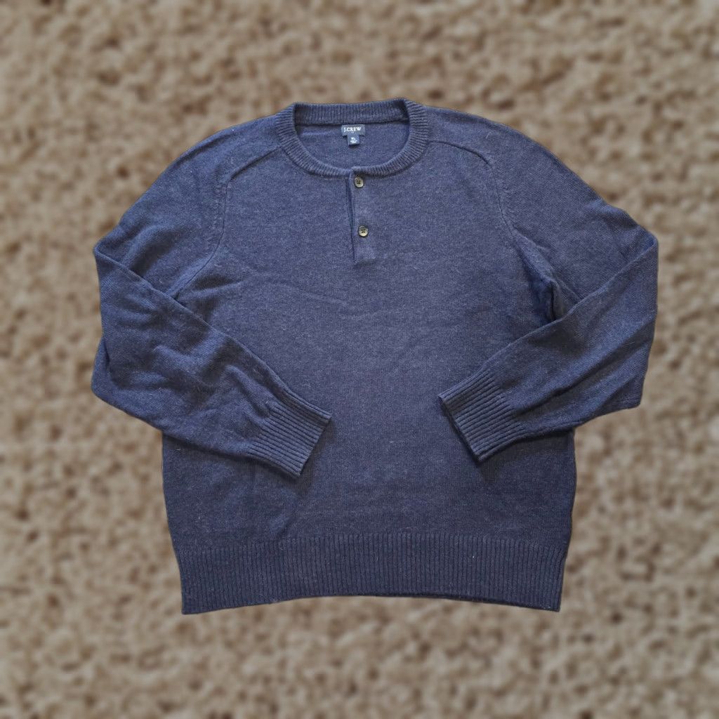 J.Crew J.CREW Sweater Men XL Blue Henley Lambswool Knit Long Sleeve Capsule Casual Size US XL / EU 56 / 4 - 1 Thumbnail