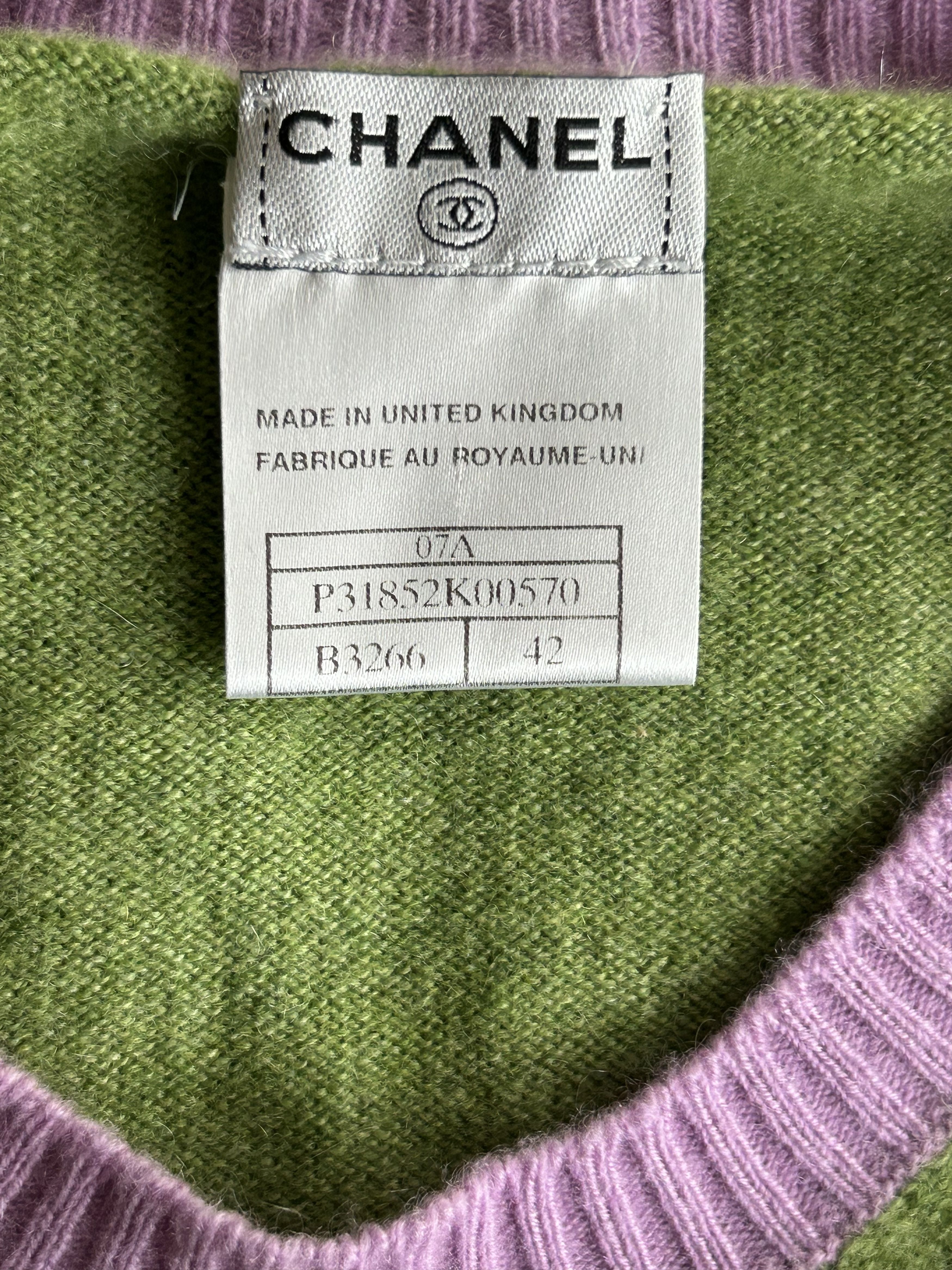 Chanel Green & Pink Embroidered Shield Logo Women's Sweater