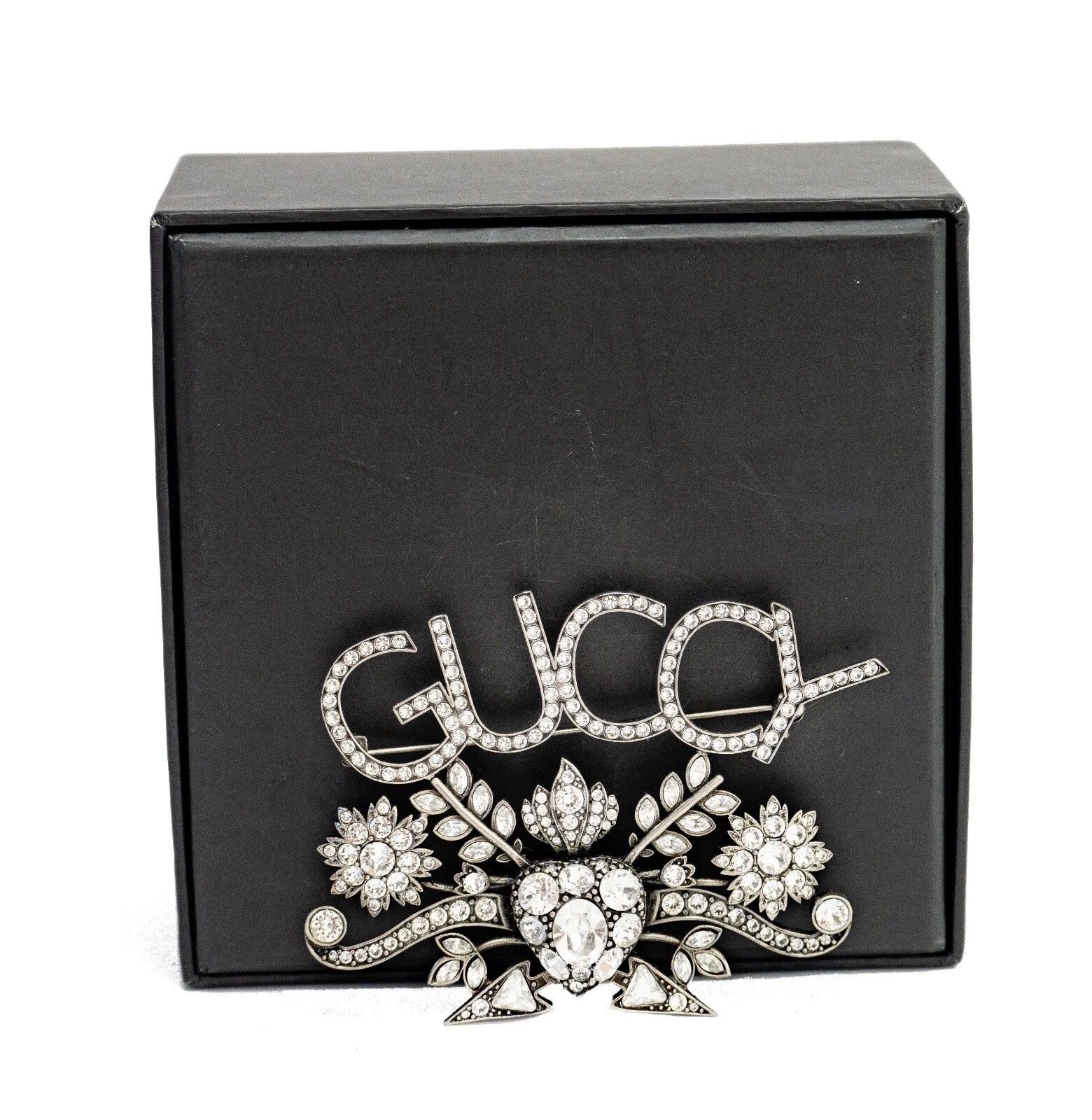 Gucci GUCCI Aged Silver GUCCY Crystal Royal Heart Pin BROOCH Size ONE SIZE - 5 Thumbnail