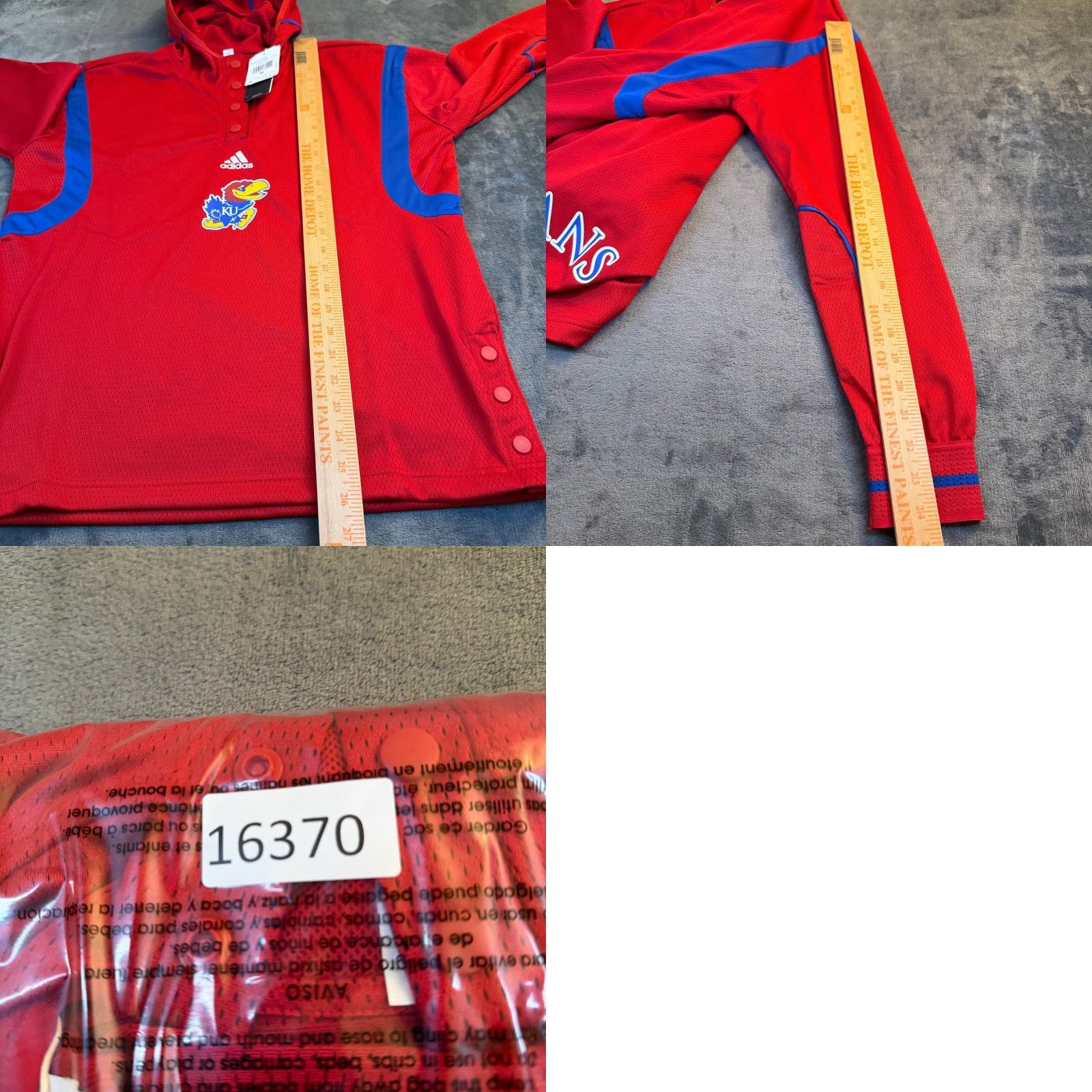 Adidas VINTAGE adidas Kansas Jayhawks Pullover Hoodie Jersey Red Blue Men's Medium NWT Size US M / EU 48-50 / 2 - 8 Thumbnail