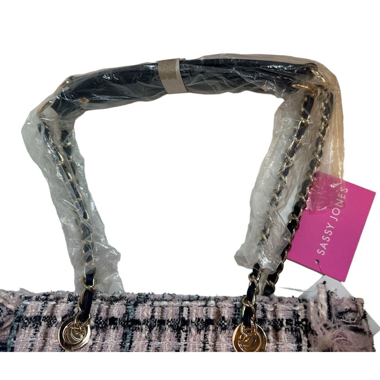 Other Sassy Jones Pink Black Tweed Fringe Handbag Purse Chain Size ONE SIZE - 6 Thumbnail