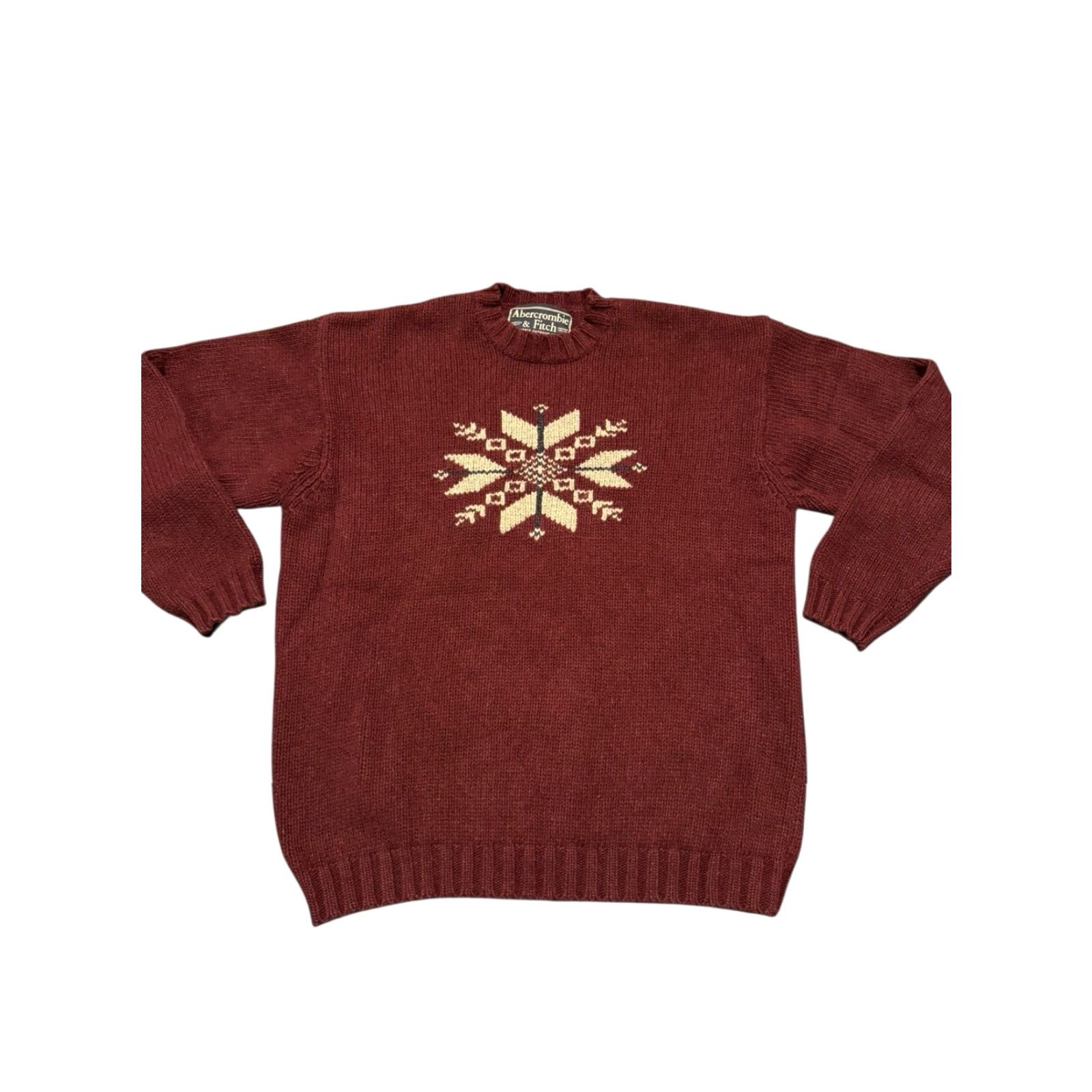 Abercrombie & Fitch Abercrombie & Fitch Sweater Mens Large Burgundy Lambswool Snowflake Crewneck Christmas Pullover Knit Long Sleeve Size US L / EU 52-54 / 3 - 3 Thumbnail