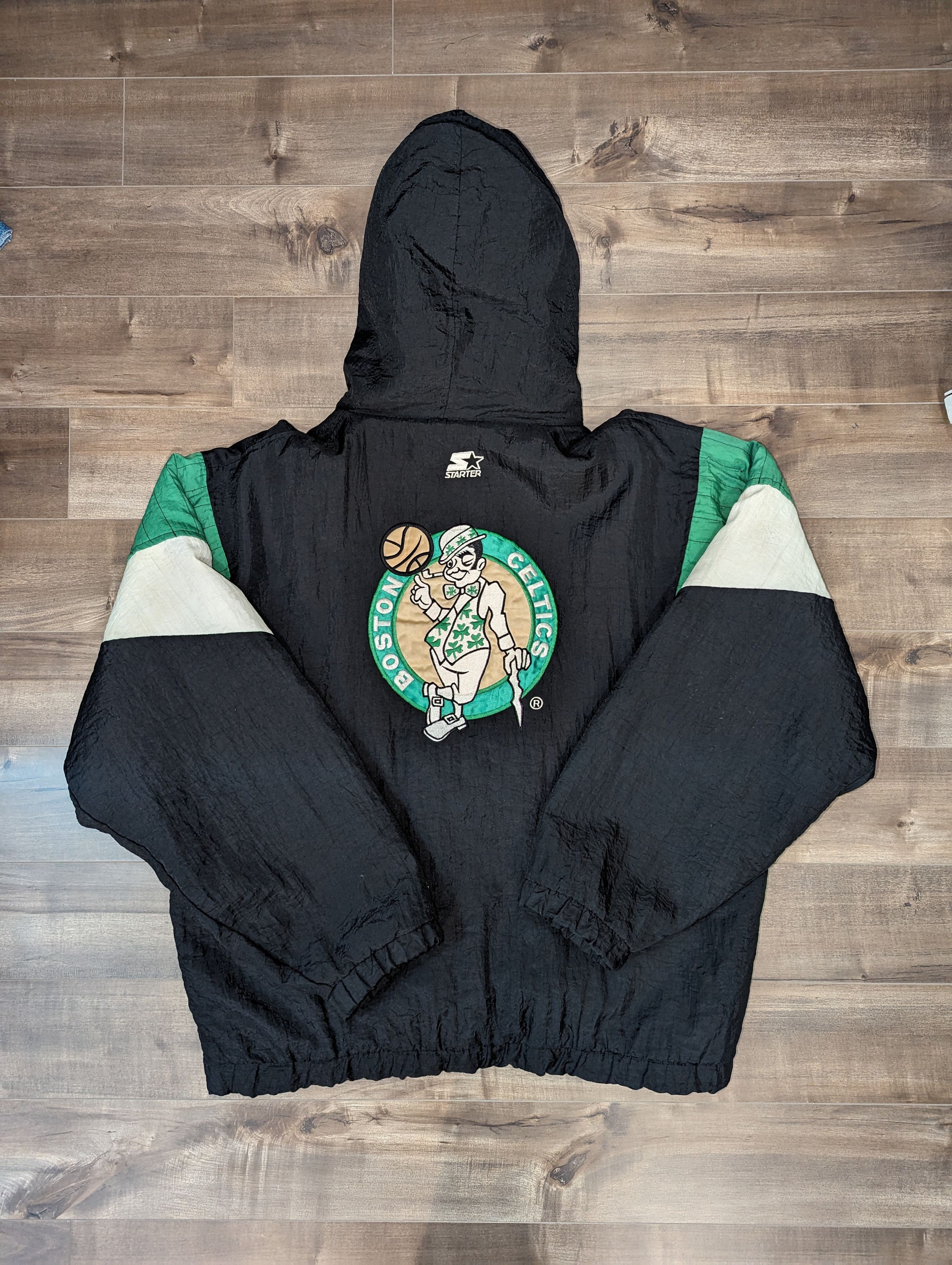 image of Vintage Boston Celtics Starter Hooded Pullover Jacket Size XL in Black/Green, Men's