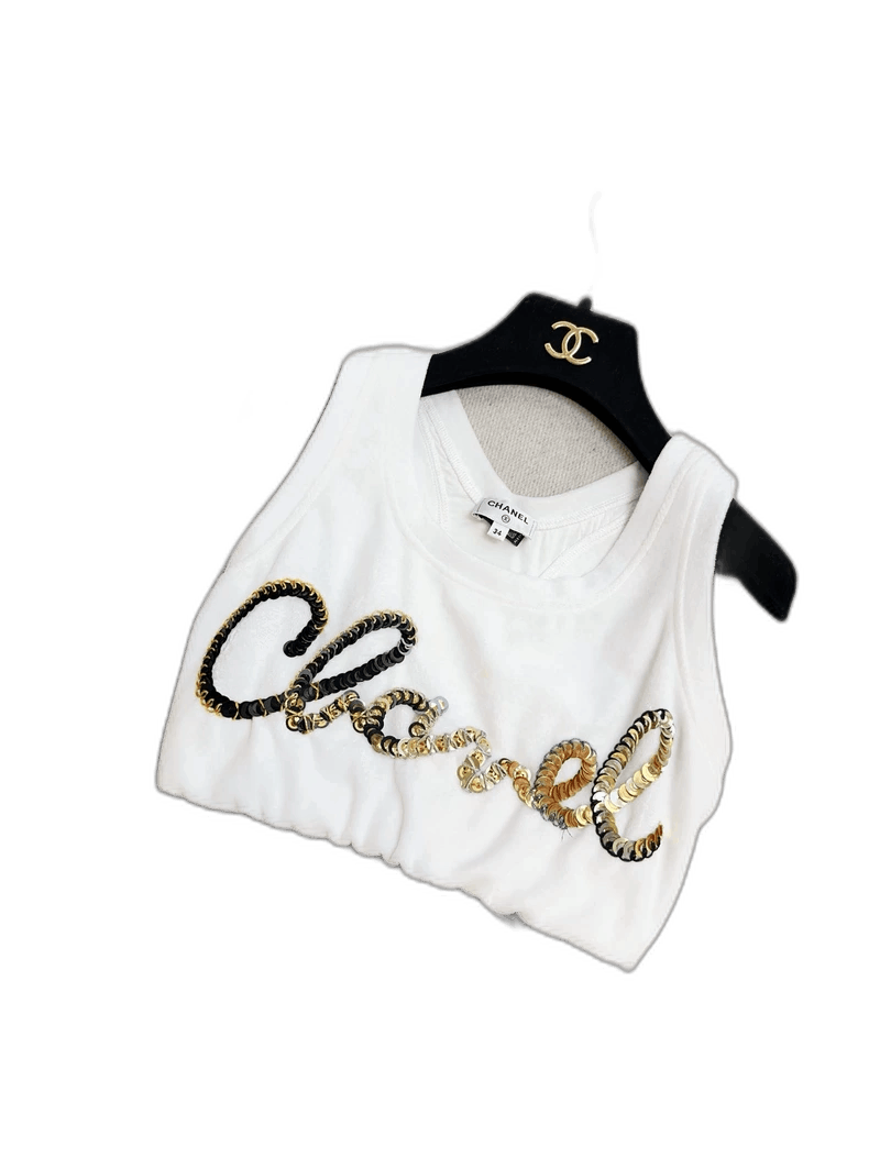 Chanel Chanel 22S Sequin Logo Crop Tank Top Size S / US 4 / IT 40 - 1 Thumbnail