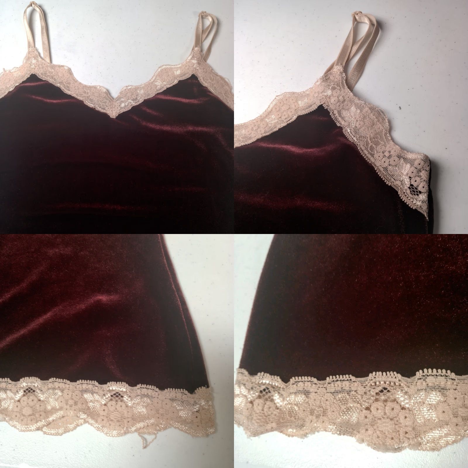 Vintage VINTAGE New York & Company Intimates Tank Top Camisole Y2K Lace Trim Burgundy Tan L Juniors Women Size L / US 10 / IT 46 - 8 Thumbnail