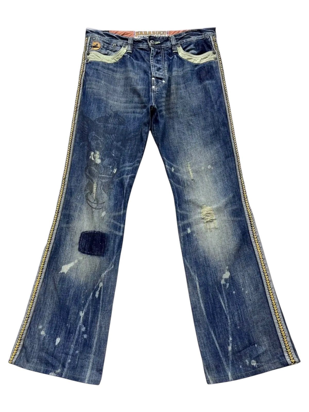 Parasuco PUNK FLARE🔥PARASUCO DENIM LEGEND Distressed Tribal Jeans💥 Size US 33 - 3 Thumbnail