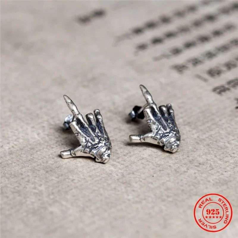 Jewelry Middle Finger Stud Earrings 925 Sterling Silver Ear Gift Size ONE SIZE - 2 Thumbnail