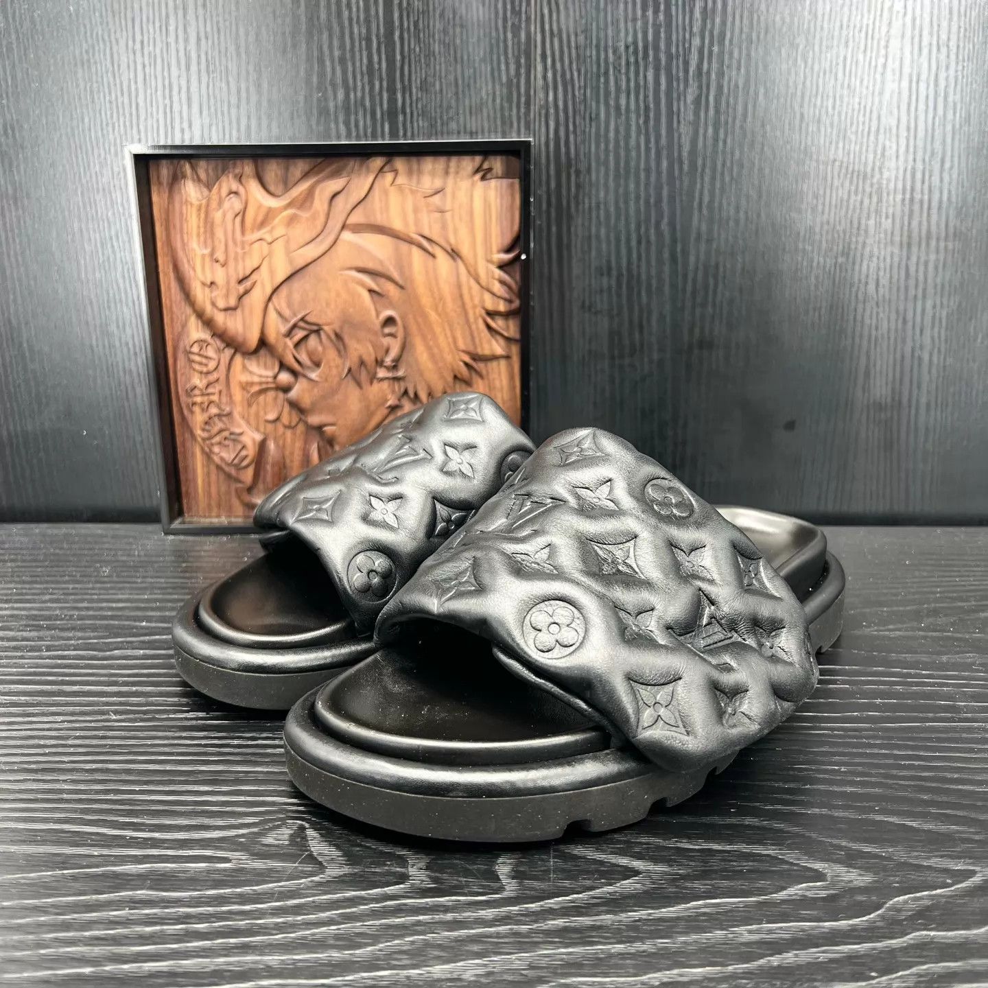 Louis Vuitton LV Embossed Leather All-over Print Slippers Size 38 Size US 7.5 / IT 37.5 - 1 Thumbnail