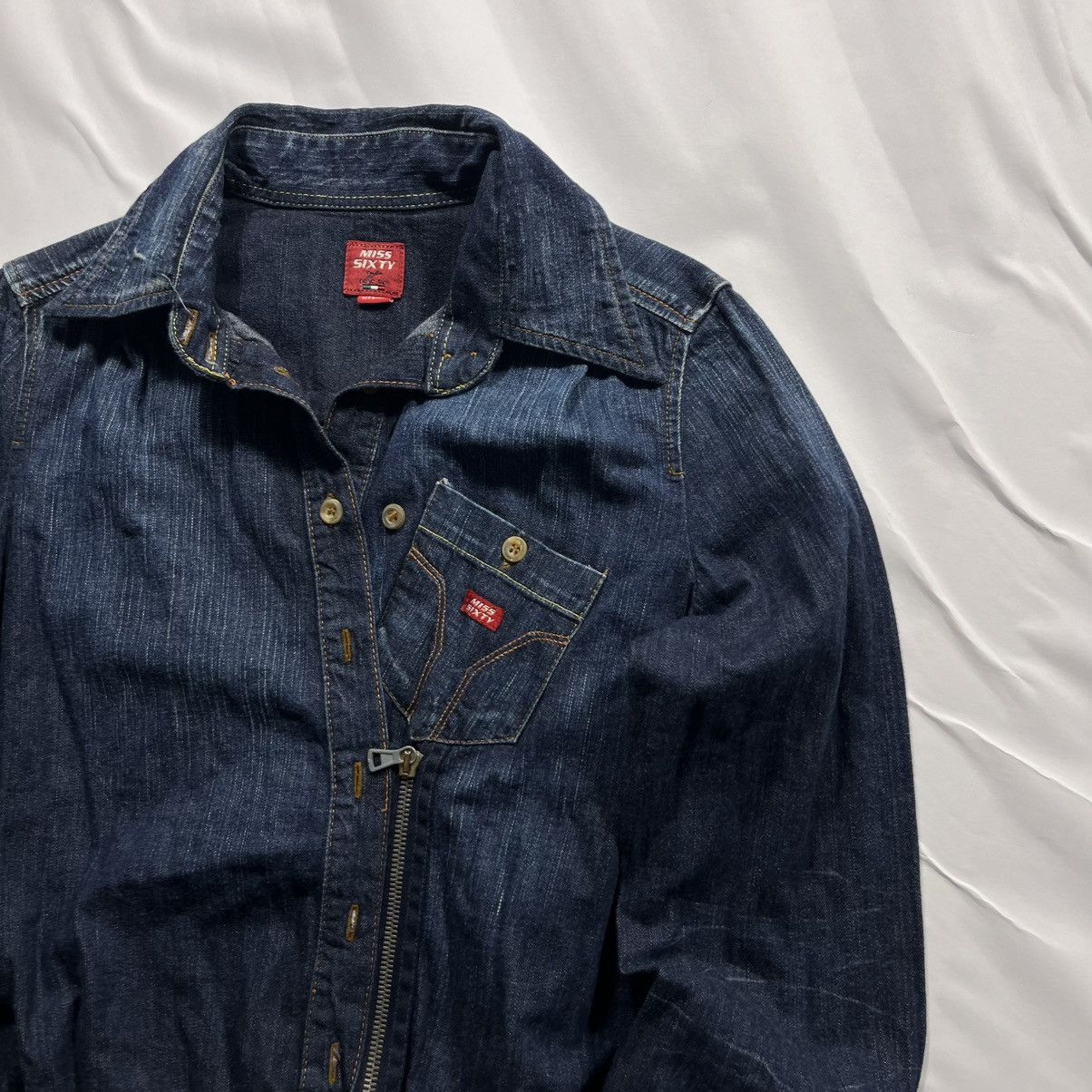 Le Grande Bleu (L.G.B.) Vintage y2k Miss Sixty 60 denim bomber jacket swag drip Size US S / EU 44-46 / 1 - 4 Thumbnail