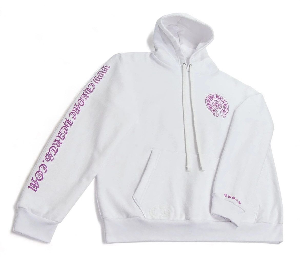 image of Chrome Hearts Purple Glitter Hoodie in White, Men's (Size Large)