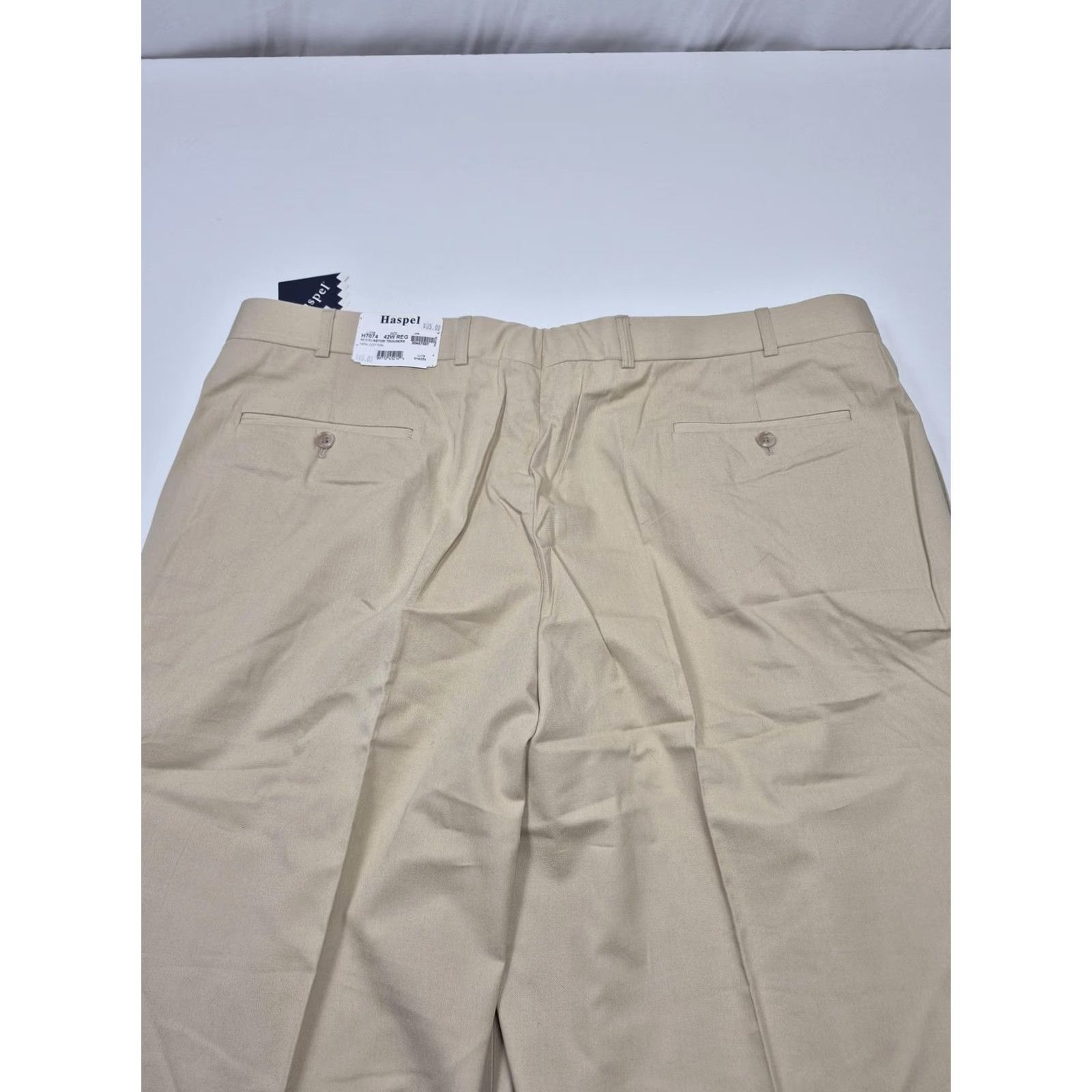 Vintage Haspel Dress Pants Mens 42x36 Beige Cotton Pleated Astor Classic Unhemmed NWT Size US 42 / EU 58 - 7 Thumbnail