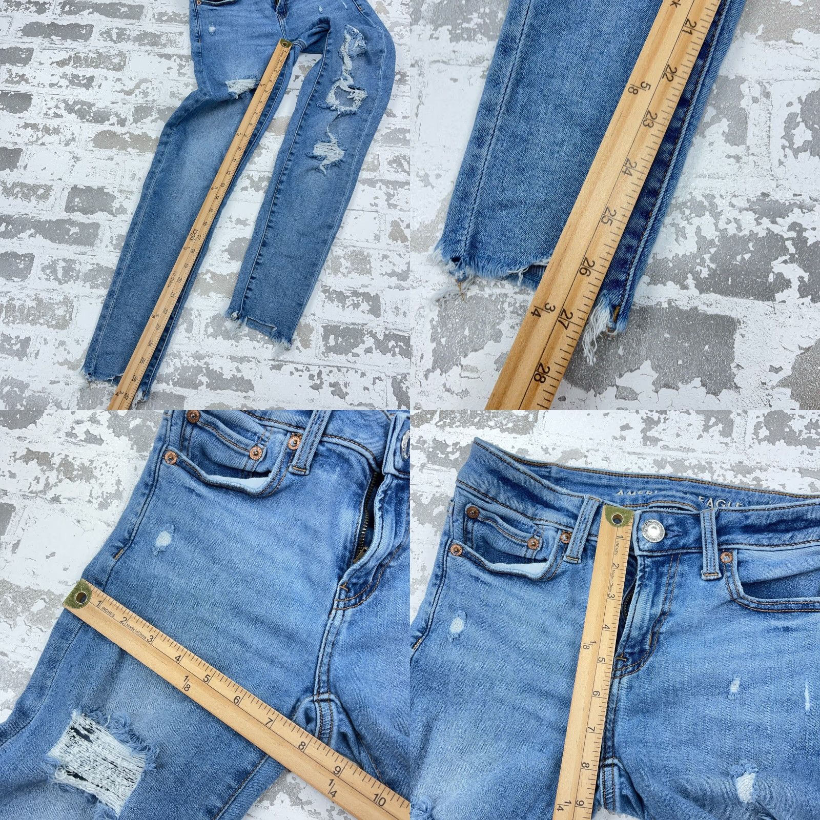 American Eagle Outfitters VINTAGE American Eagle Jeans Women 4 Jegging Mid Rise Stretch Pants Holes Raw Hem Size 27" / US 4 / IT 40 - 8 Thumbnail