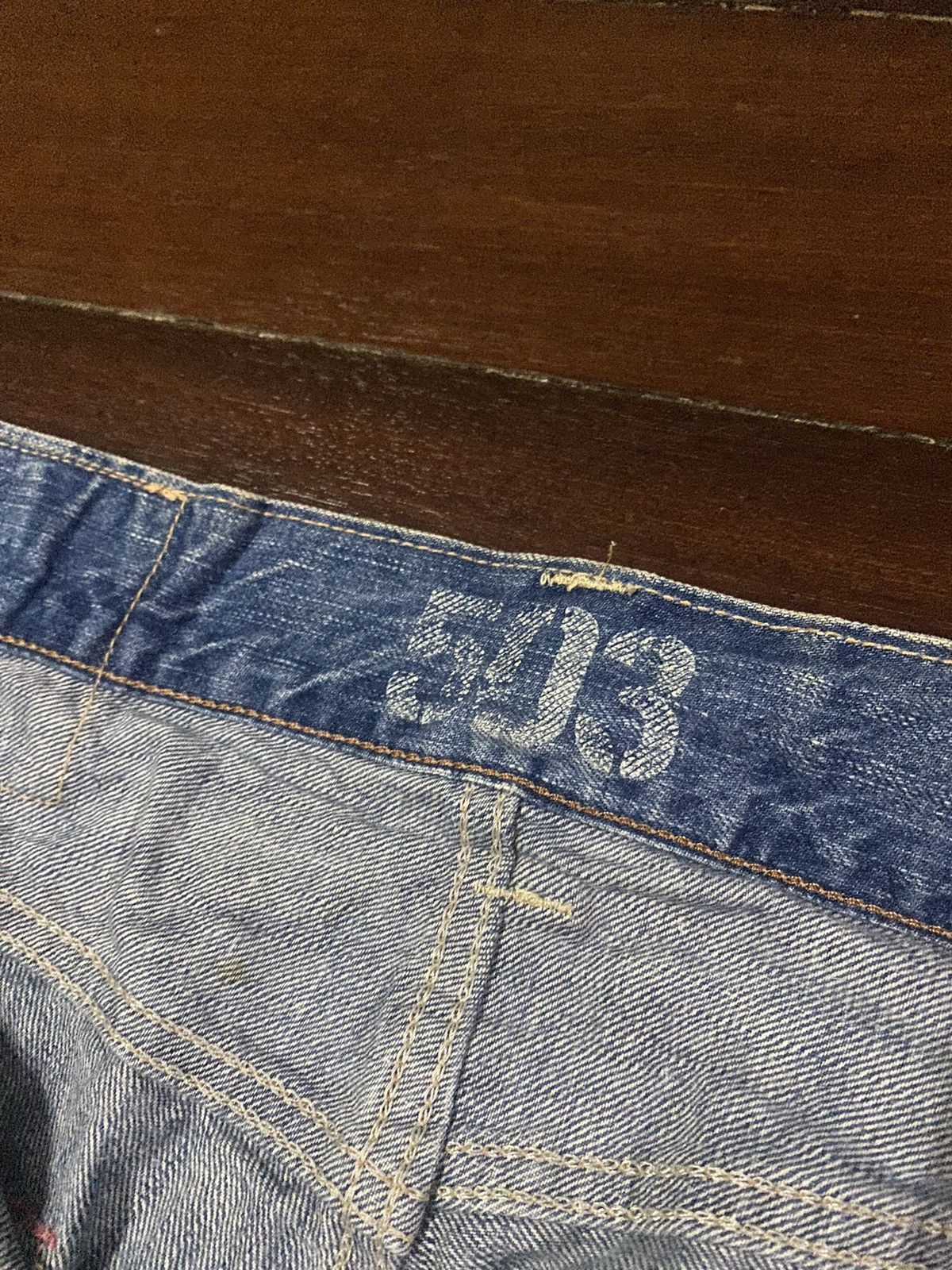 Designer × Edwin FIRE 🔥 EDWIN BLUE TRIP 503 WIDE LEG BOOT CUT DISTRESSED Size US 35 - 21 Thumbnail