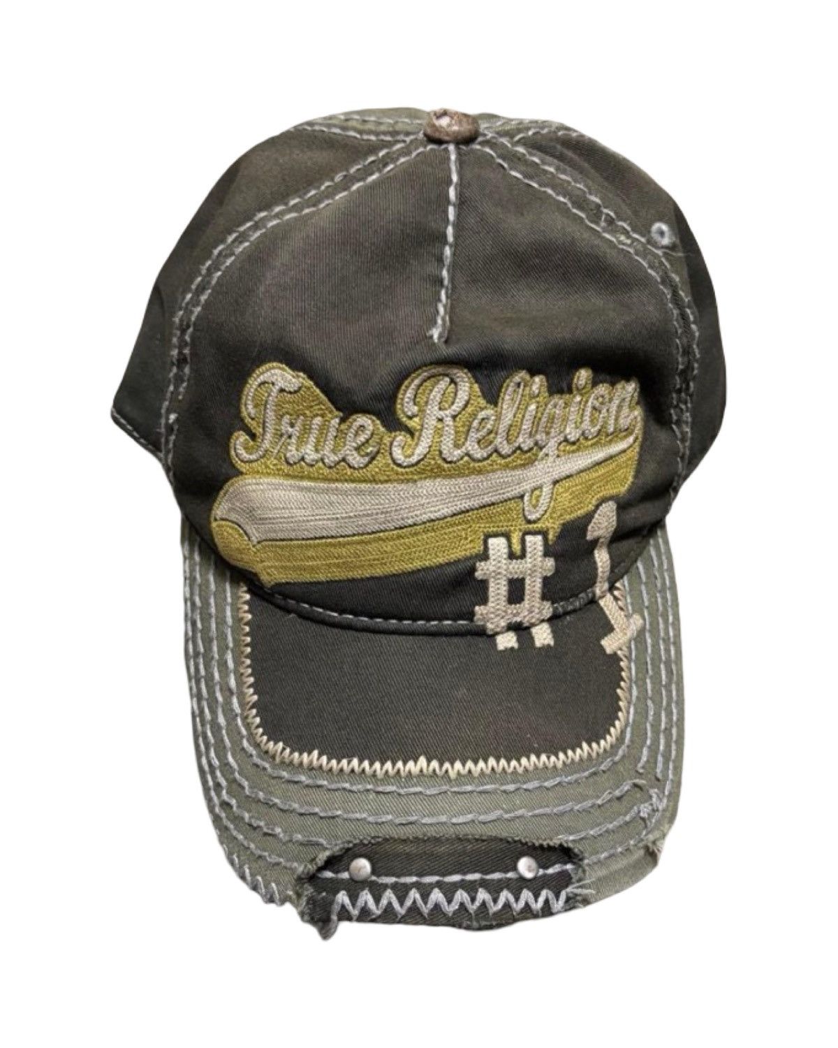 True Religion #1 Distressed Sashiko Stitched Base Ball Cap Size ONE SIZE - 1 Thumbnail