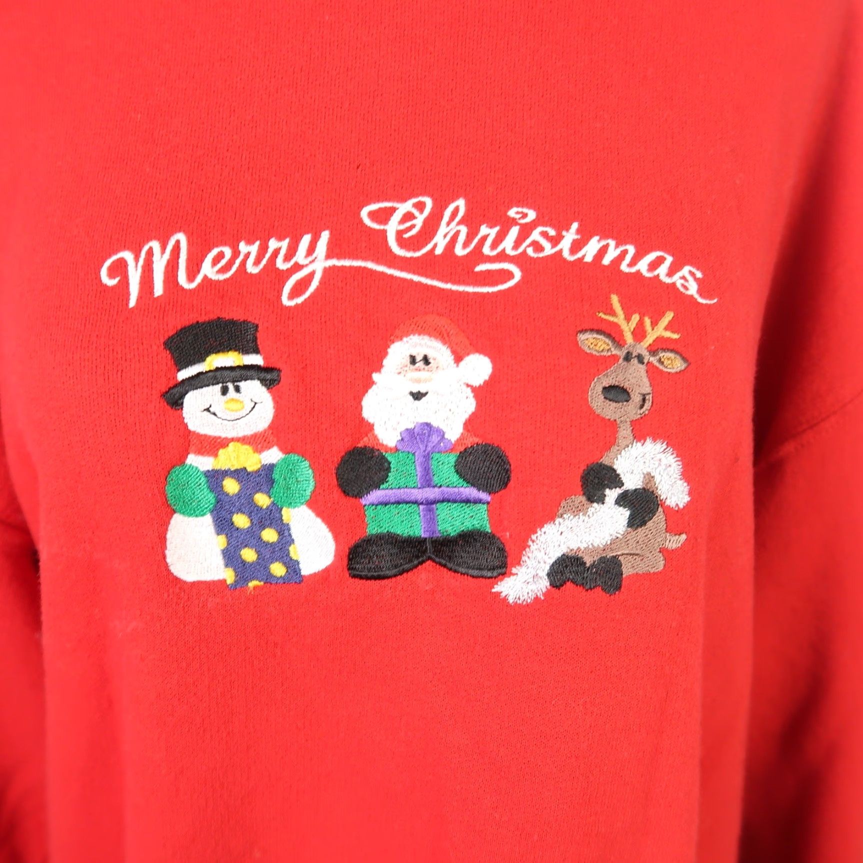 Jerzees VINTAGE Jerzees Sweatshirt Red Christmas Santa Embroidered Crew Neck M Womens 90s Holiday Santa Embroidered Snowman Reindeer Seasonal Winter Fall Size M / US 6-8 / IT 42-44 - 2 Thumbnail