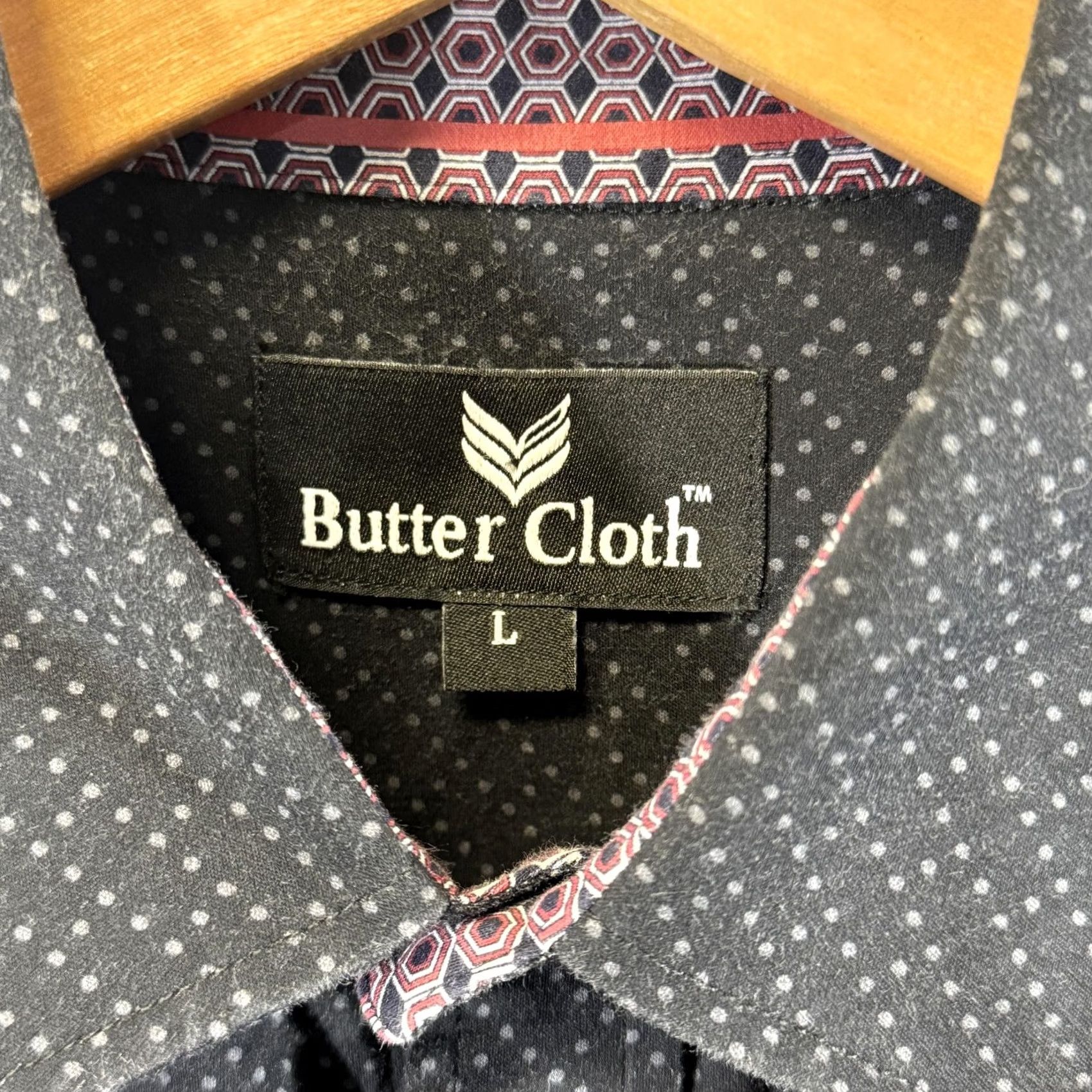 Buttero Butter Cloth Shirt Mens Large Black Polka Dot Button Up Long Sleeve Dress Modern Size 42R - 4 Thumbnail