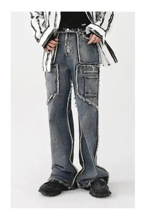 Japanese Brand × Jean Rough Edge Straight Tube Splicing Jeans men Size US 32 / EU 48 - 1 Thumbnail