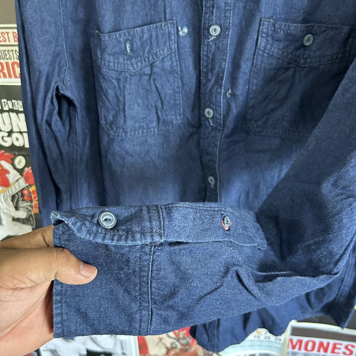 Vintage Vintage Spao Denim Button Down Distressed Shirt Size US L / EU 52-54 / 3 - 6 Thumbnail