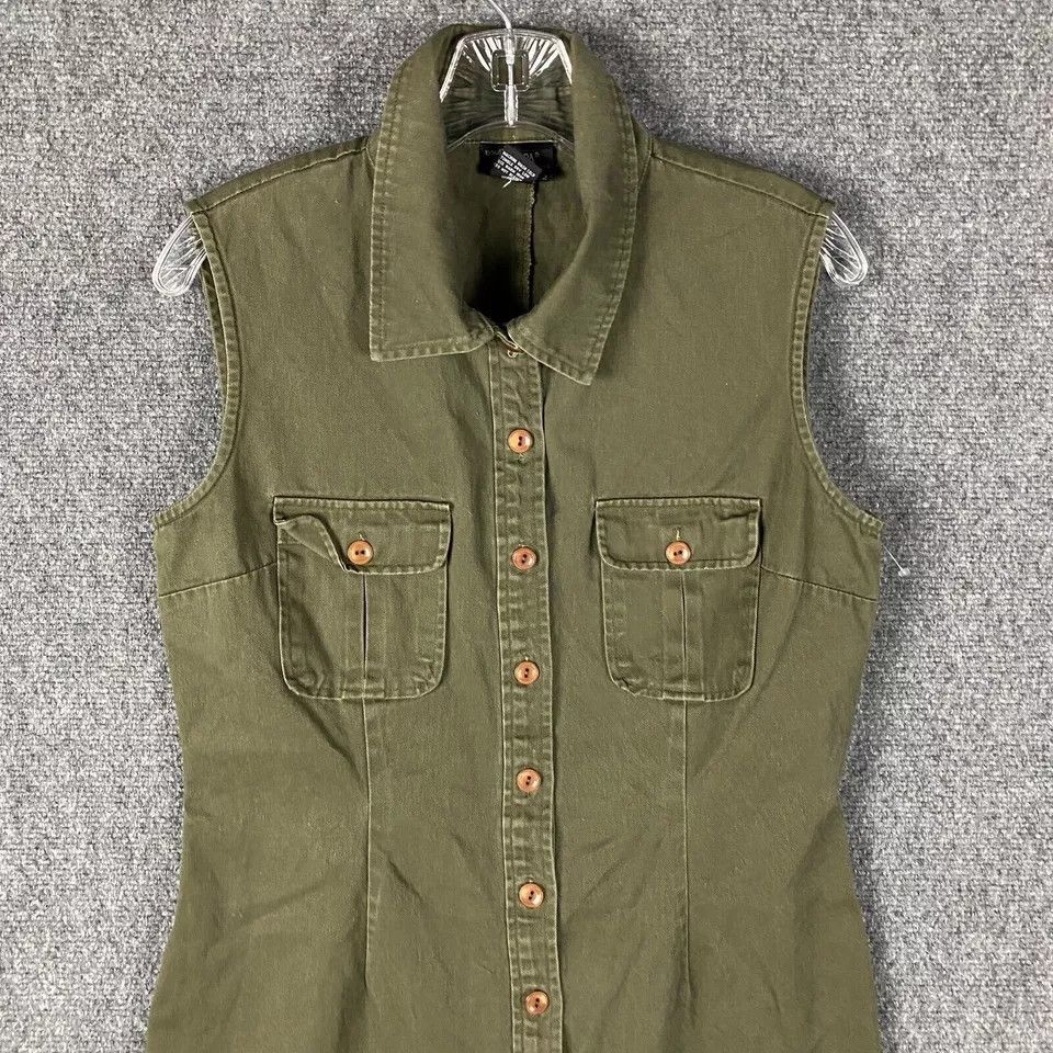 Other Europa Dress Women's 12 Button Up Sleeveless Green Cotton Size XL / US 12-14 / IT 48-50 - 2 Thumbnail