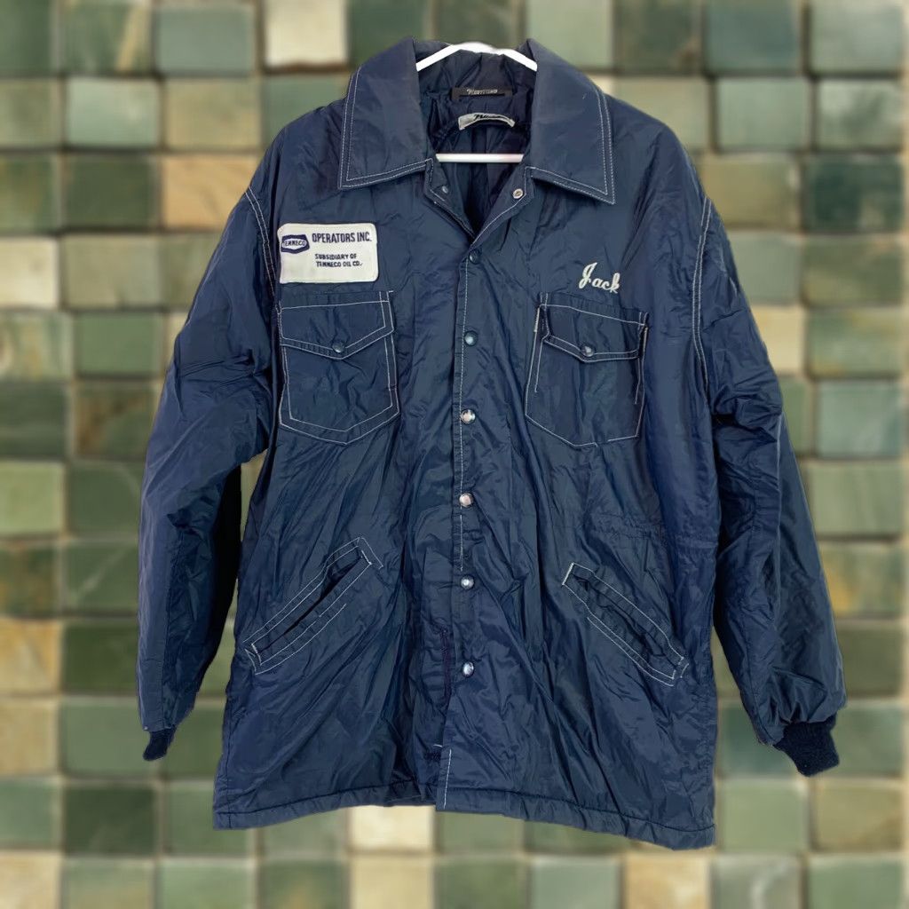 Thrasher VINTAGE West Wind Buccaneer Patch Tenneco Blue Work Jacket XL 54" Chest 26" Sleeve 21" Shoulder 32" Length 70s 80s Mens Mens? Size US L / EU 52-54 / 3 - 1 Thumbnail