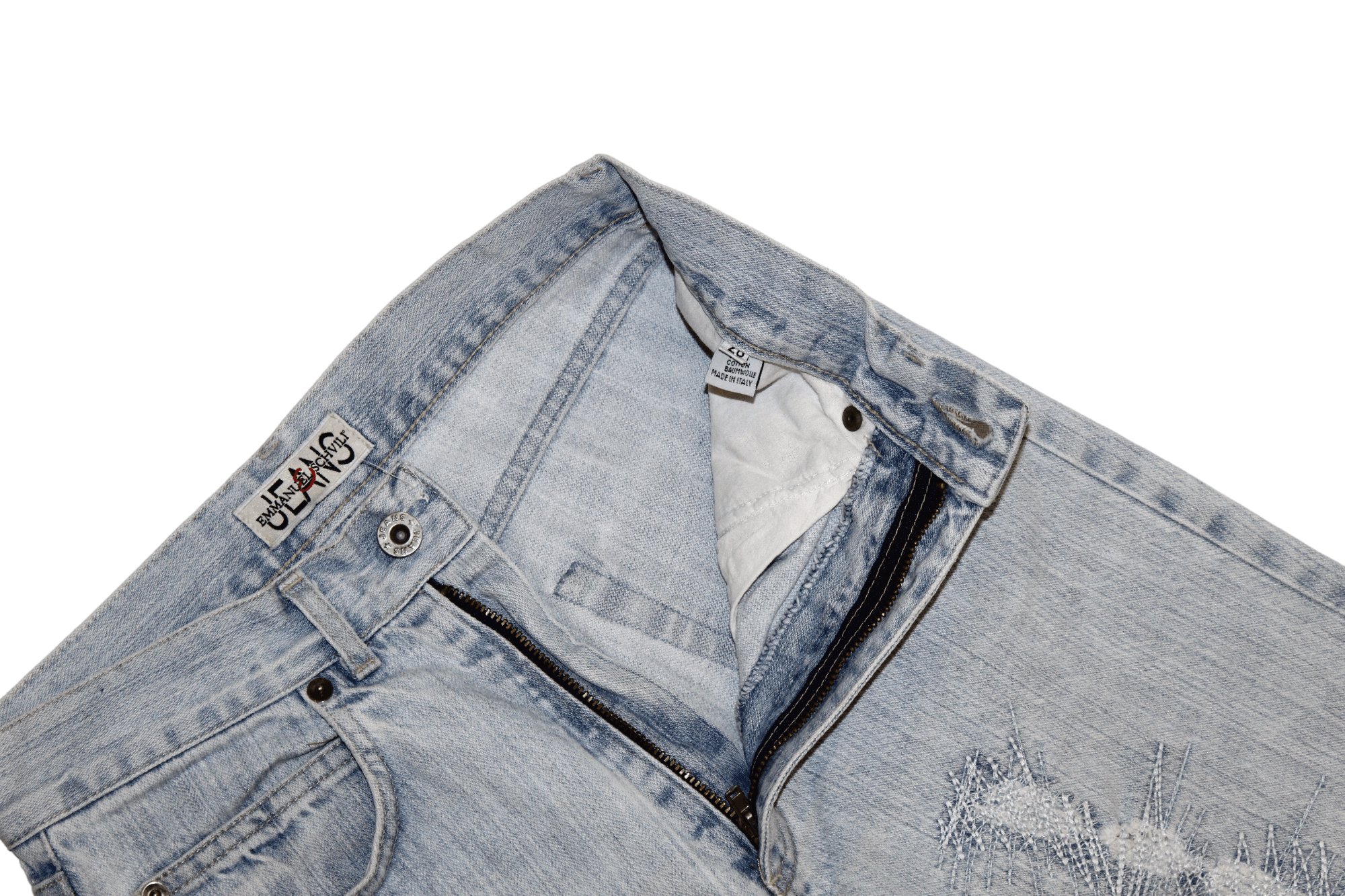 Emmanuelle Khanh 80's Emmanuel Schivili Faded Stitched Blue Straight Jeans Size US 27 - 7 Thumbnail
