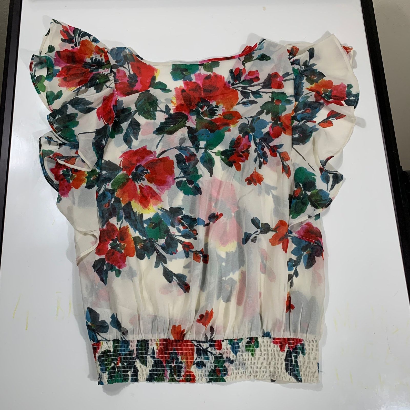 Other Black Rainn Tops Blouse White Floral Chiffon Ruffles Size S / US 4 / IT 40 - 5 Thumbnail