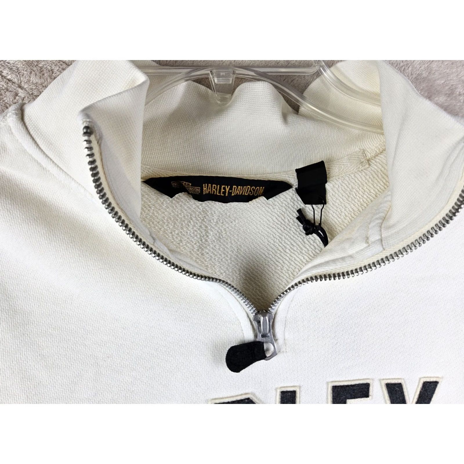 Harley Davidson Harley-Davidson Women's Sweatshirt 1/4 Zip Pullover Size S Ivory Felt Letter 100% Cotton Activewear Vintage: No Size S / US 4 / IT 40 - 5 Thumbnail