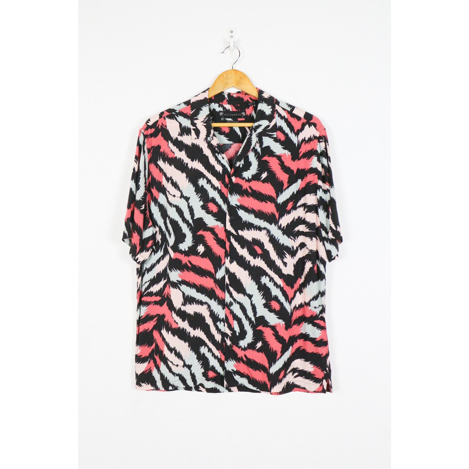 Allsaints Synth Tiger Printed Viscose Open Collar Shirt