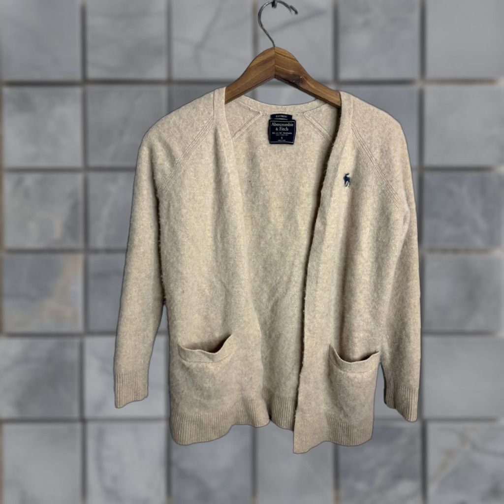 Abercrombie & Fitch Abercrombie & Fitch Cardigan Womens Small Beige Cashmere Open Front Pockets Size S / US 4 / IT 40 - 1 Thumbnail