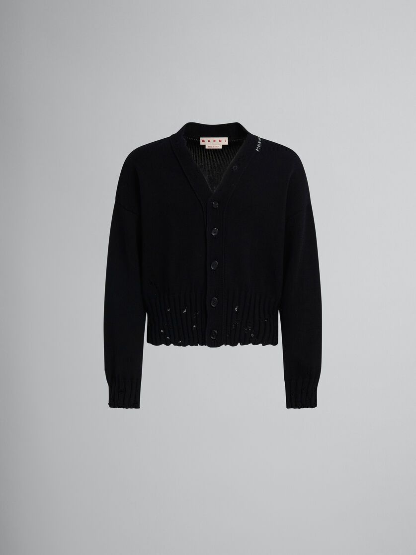 o1w1db10125 Dishevelled Cotton Cardigan in Black