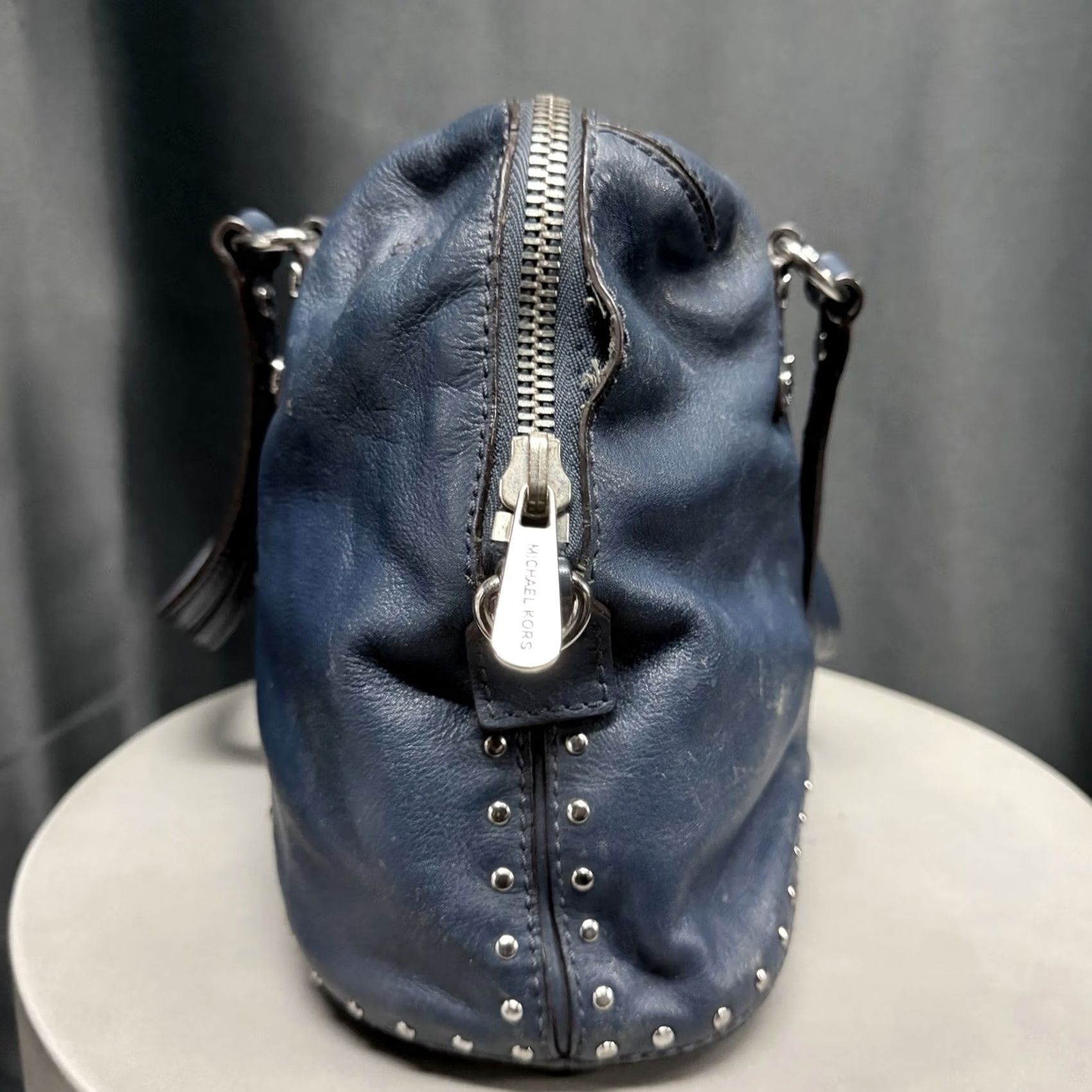 Michael Kors Michael Kors Y2K Navy Blue Rivet Studded Textured Leather Grunge Hand Bag Purse Size ONE SIZE - 4 Thumbnail