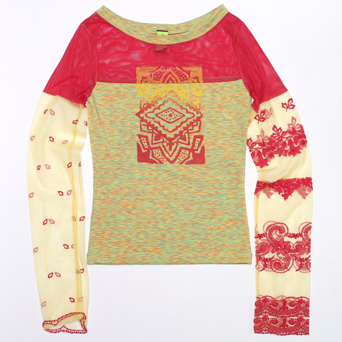 Other Save the Queen Pink Yellow Printed Top Mesh Sleeve Size S / US 4 / IT 40 - 4 Thumbnail