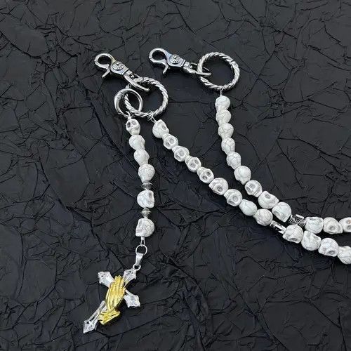 Jewelry Beaded Skeleton White Turquoise Chain Wallet With Cross Size ONE SIZE - 5 Thumbnail