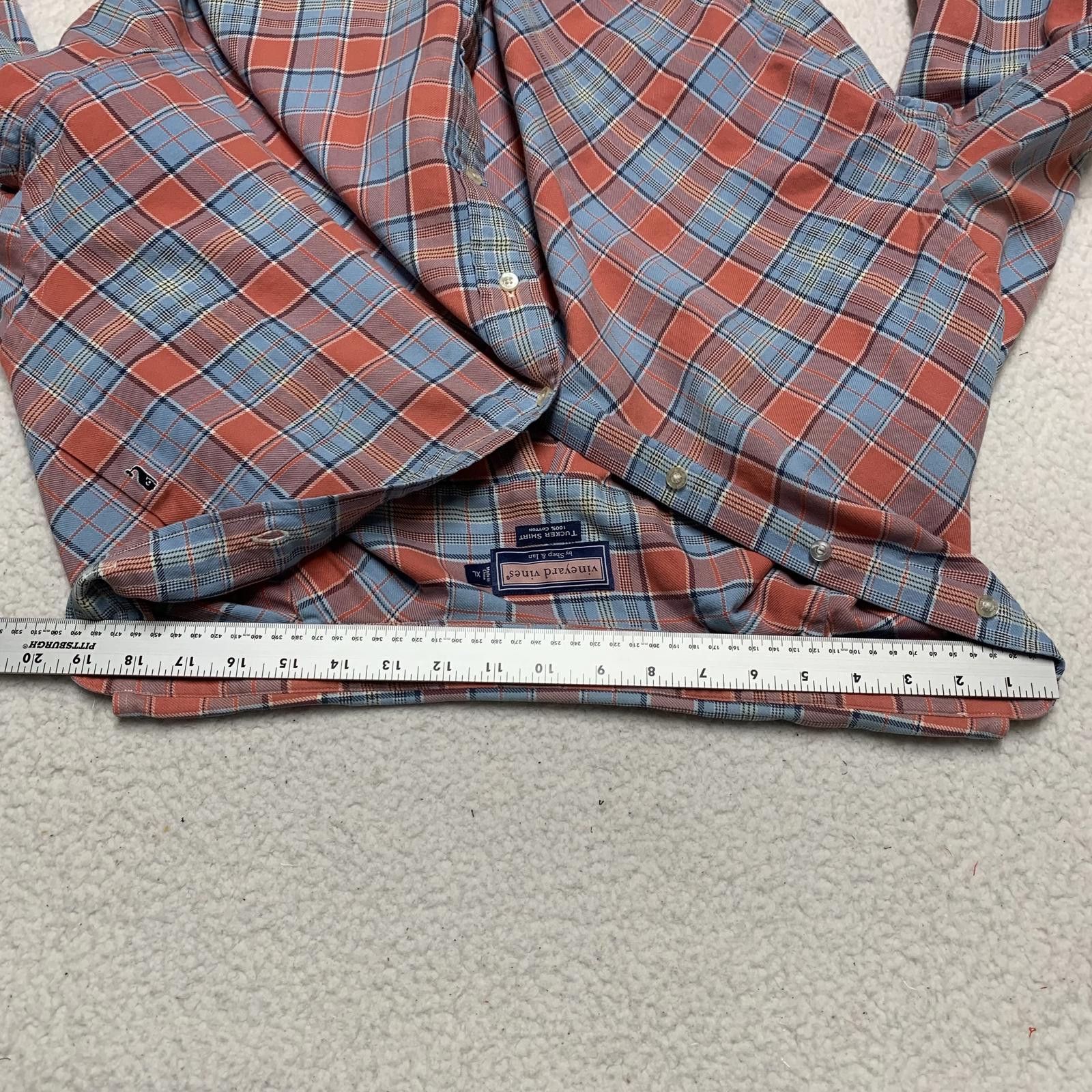 Vineyard Vines Vineyard Vines Men's XL Blue Orange Plaid Shirt Size 44R - 8 Thumbnail